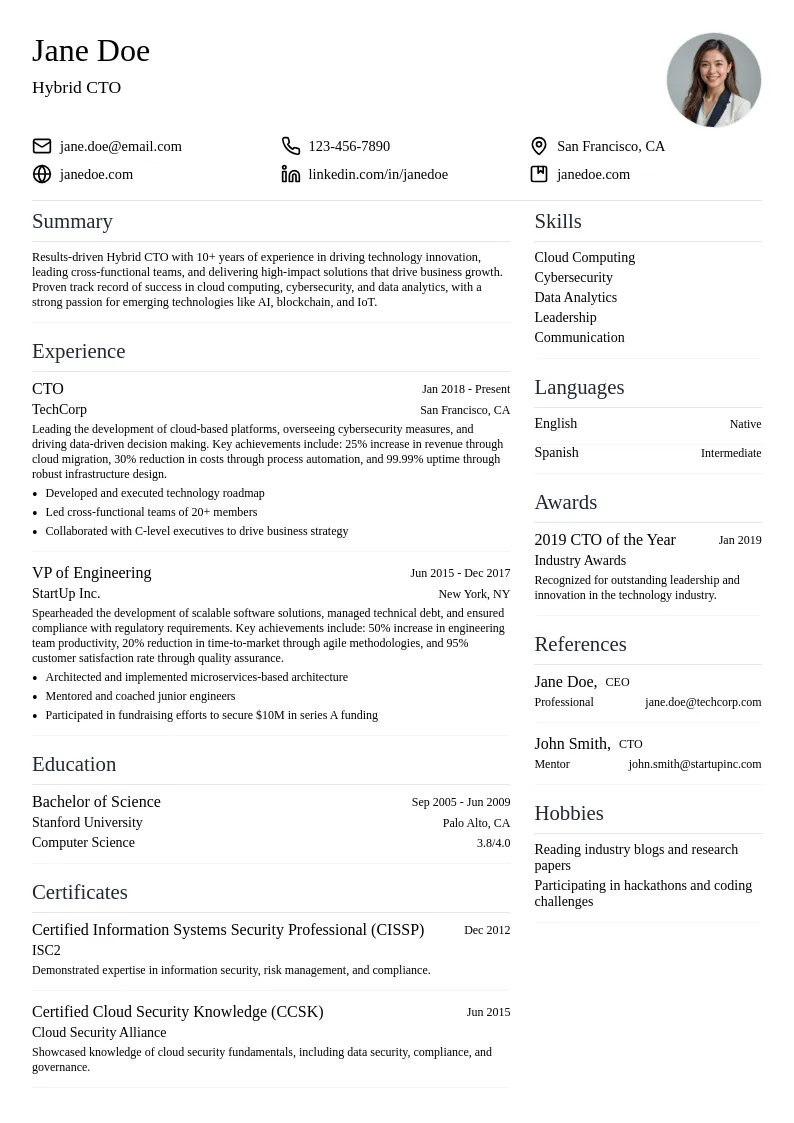 Hybrid CTO resume example