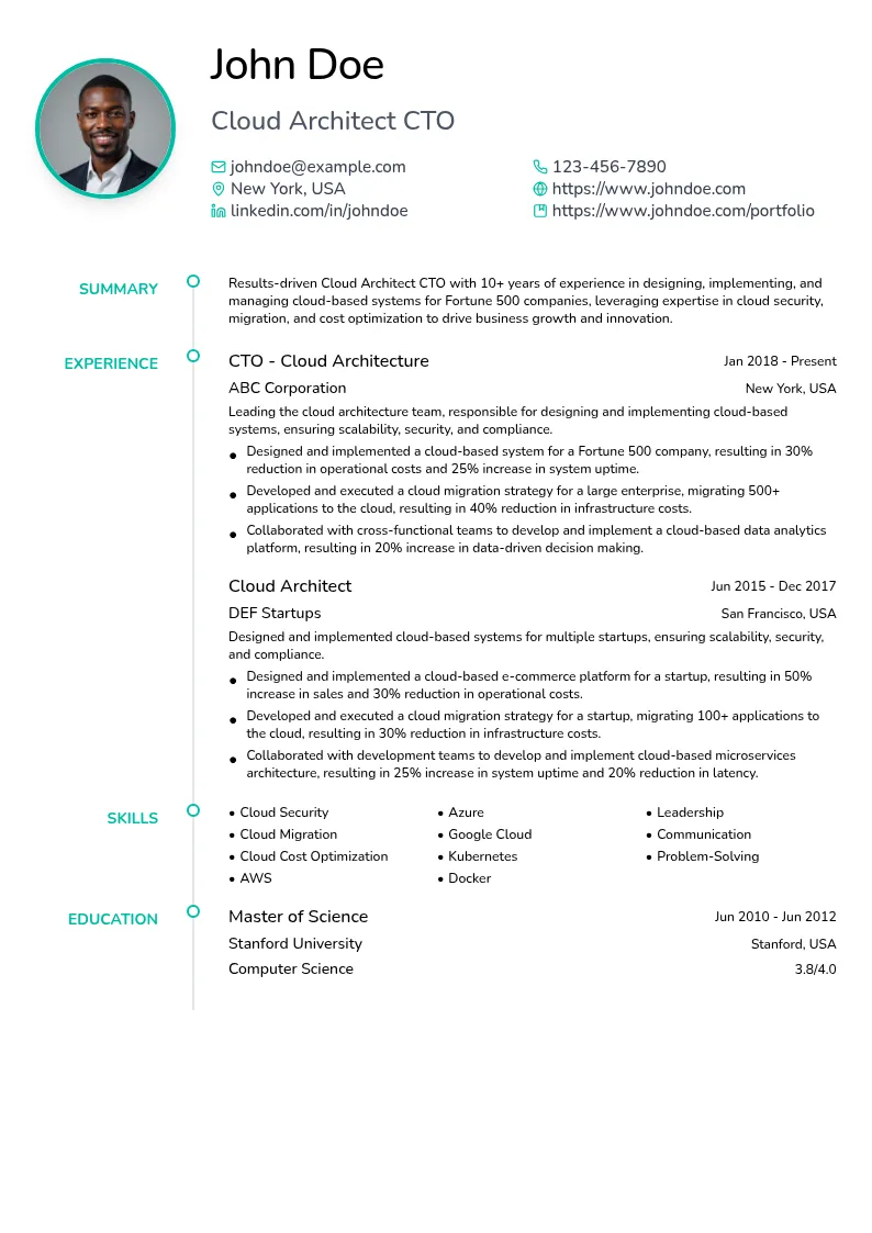 Cloud Architect CTO resume example