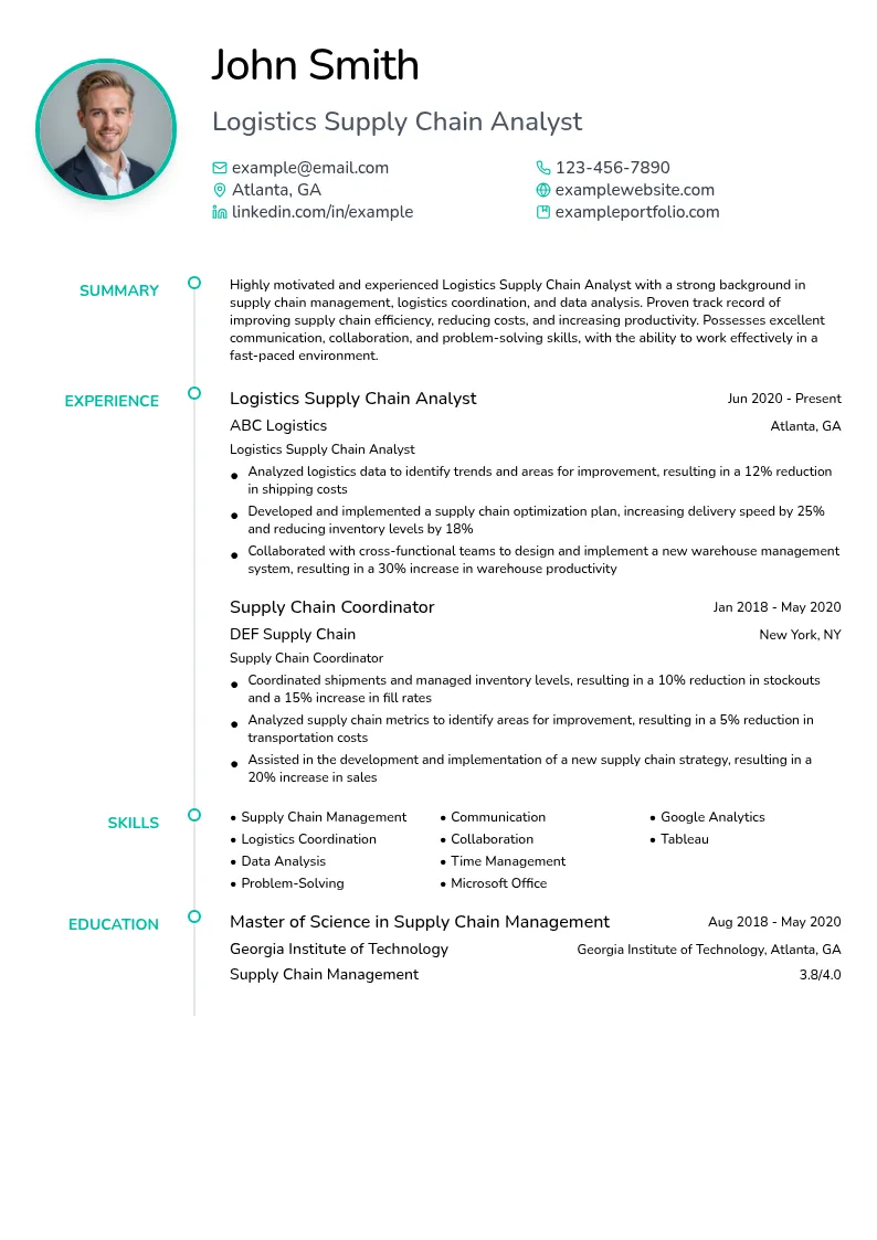Logistics Supply Chain Analyst resume example