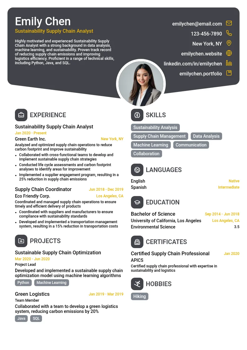 Sustainability Supply Chain Analyst resume example