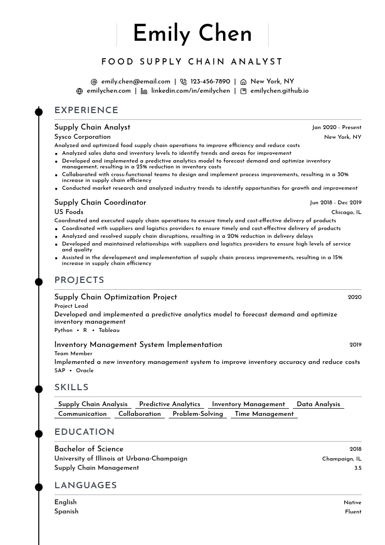 Food Supply Chain Analyst resume example