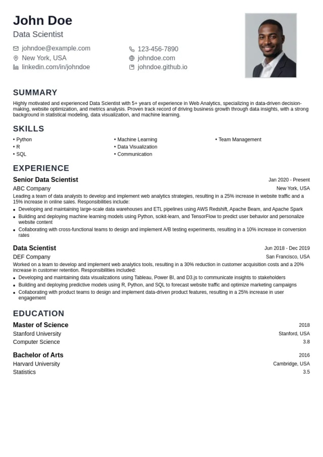 Data Scientist (Web Analytics) resume example