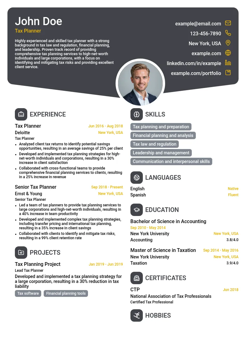 Tax Planner resume example