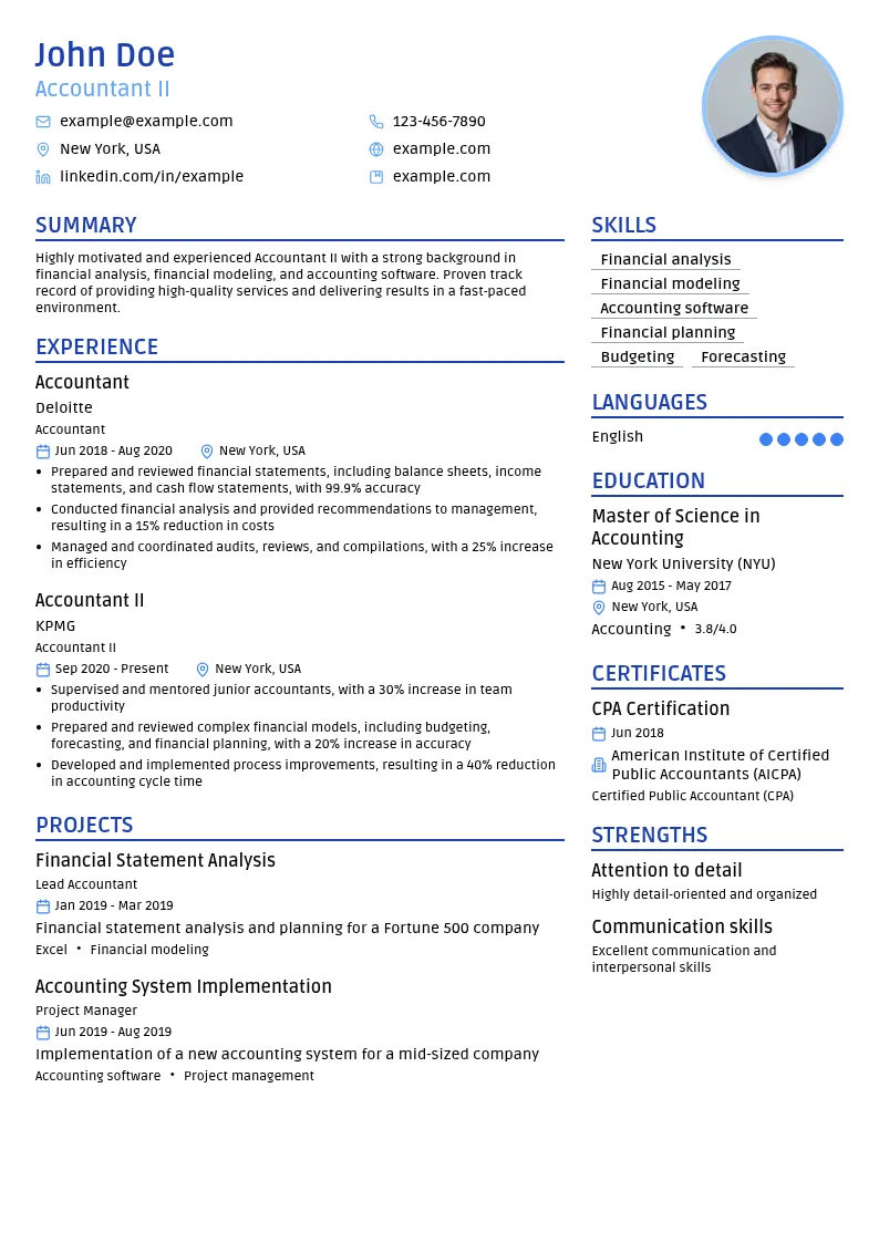 Accountant II resume example