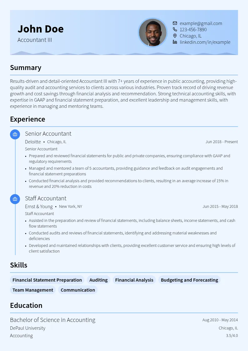 Accountant III resume example