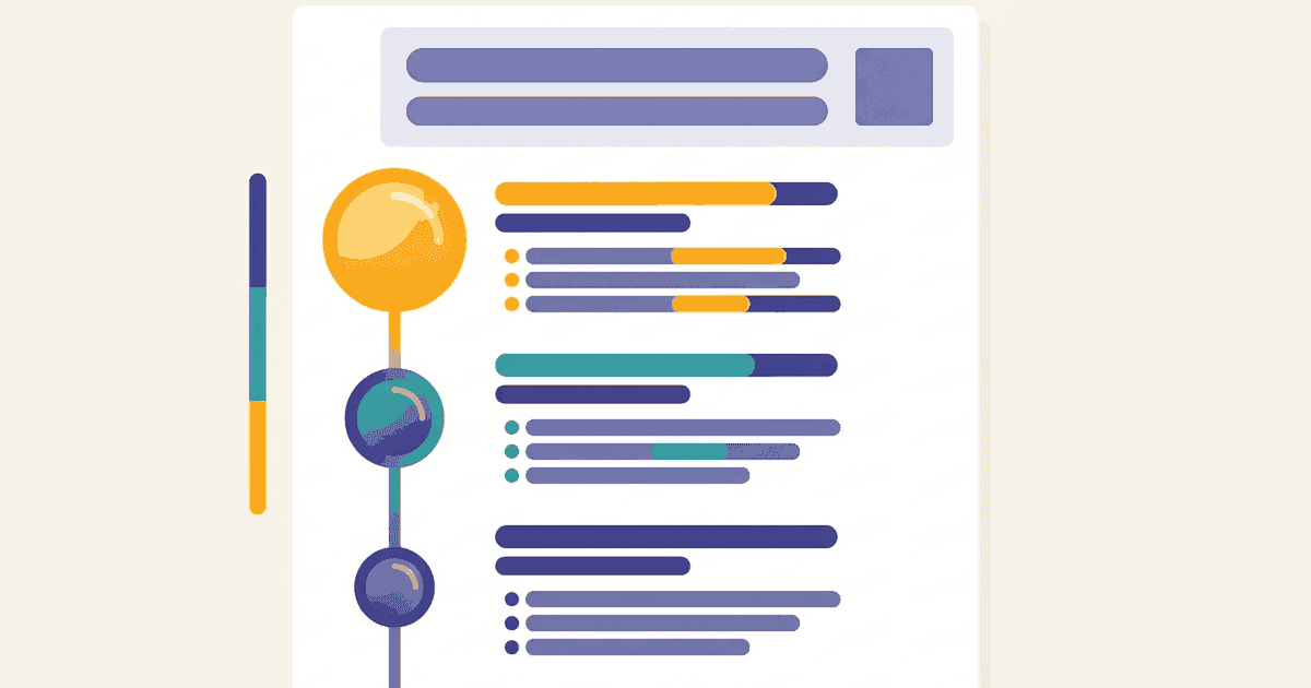 A reverse chronological resume layout with three dated roles stacked most-recent first