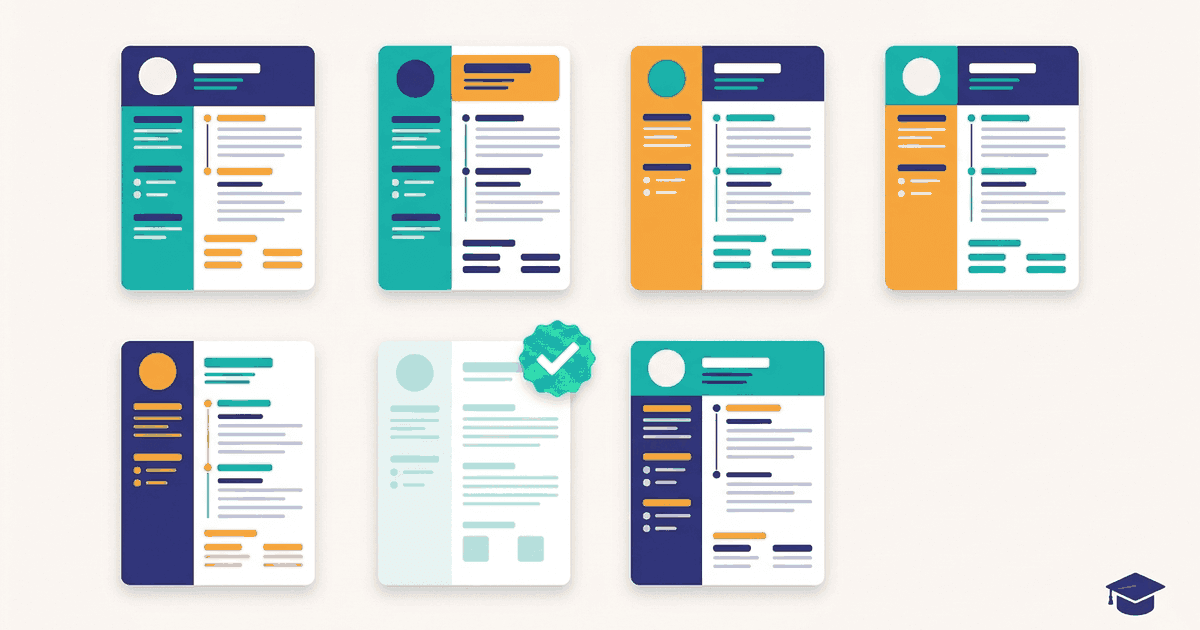 A gallery of resume templates with one single-column template highlighted by a green check