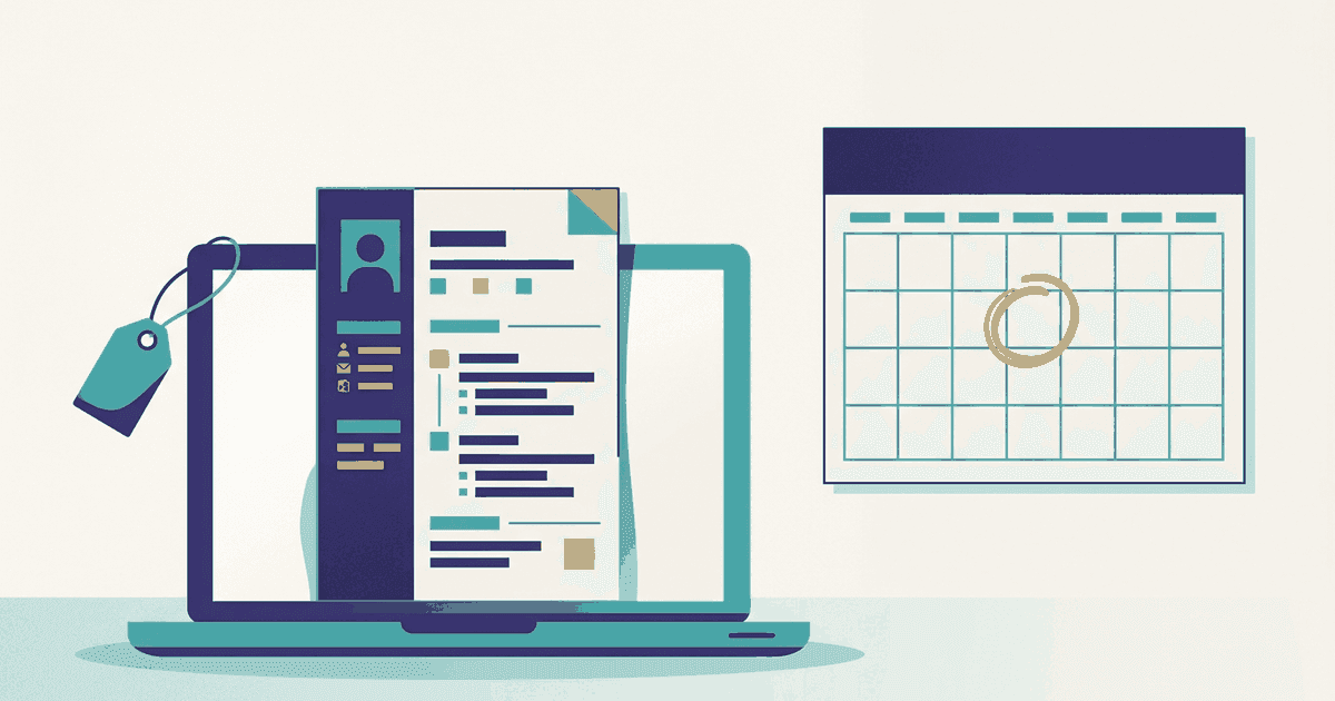 A resume builder screen with a small price tag and a calendar reminder icon beside it
