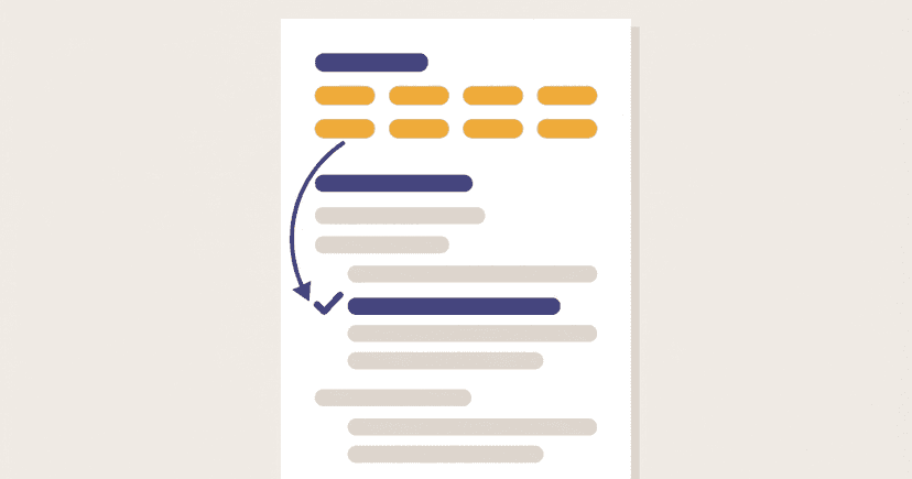 A resume skills section grouped into languages, tools and methods, with an arrow linking one skill to the experience bullet that proves it