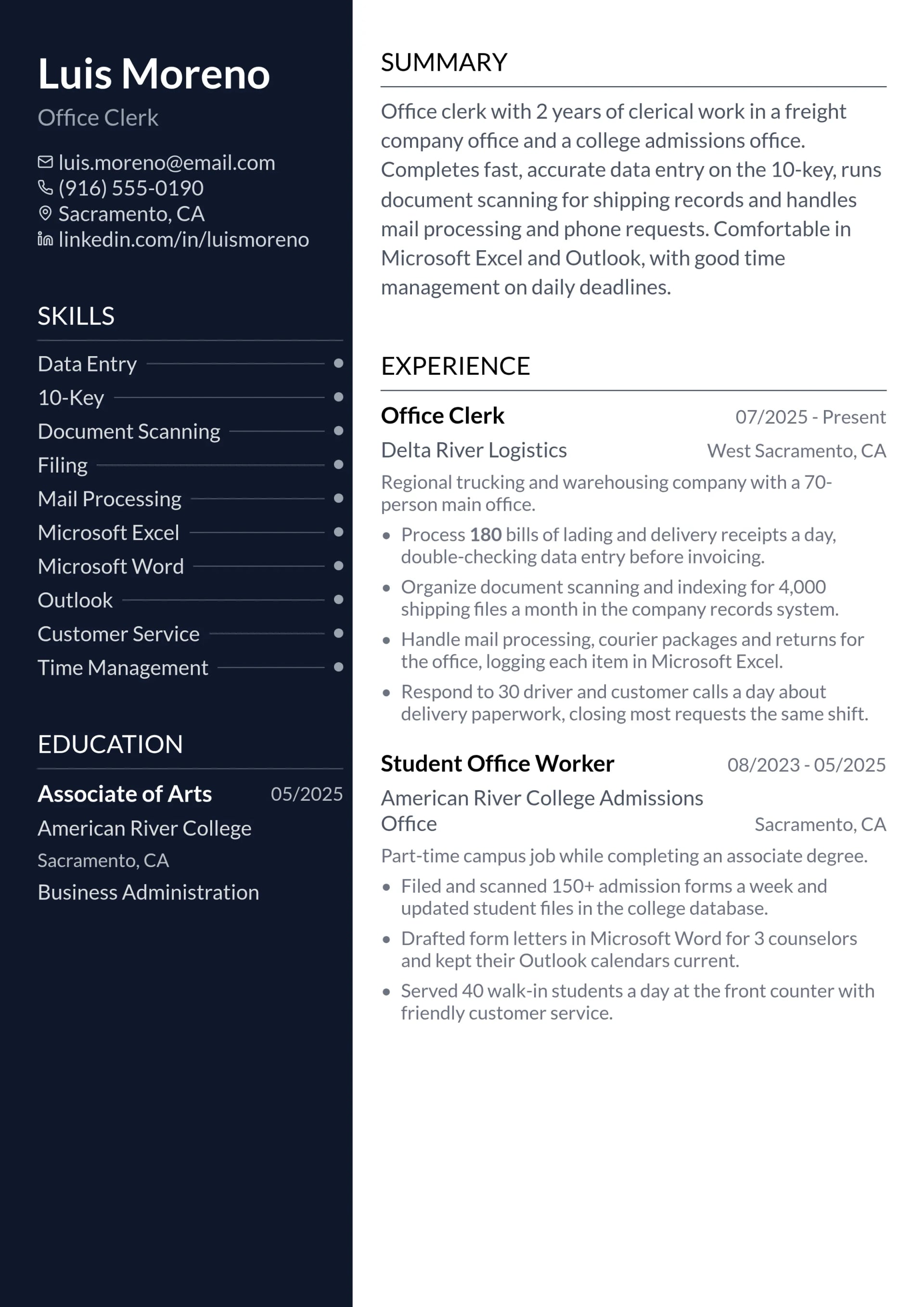 Office Clerk resume example