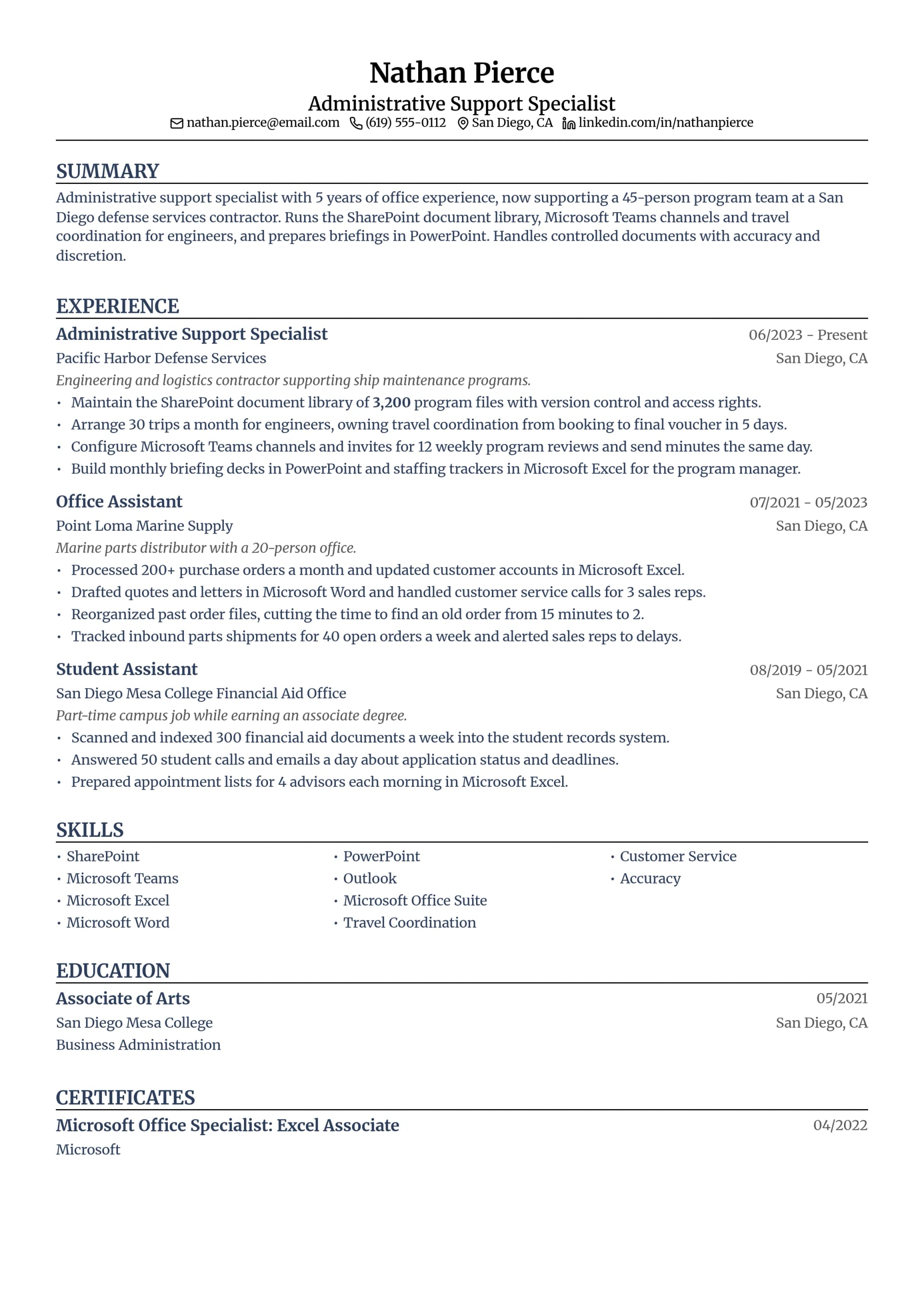 Administrative Support Specialist resume example
