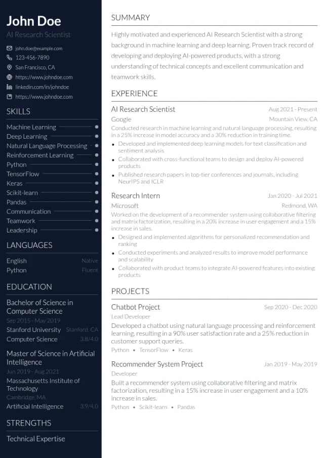 AI Research Scientist resume example