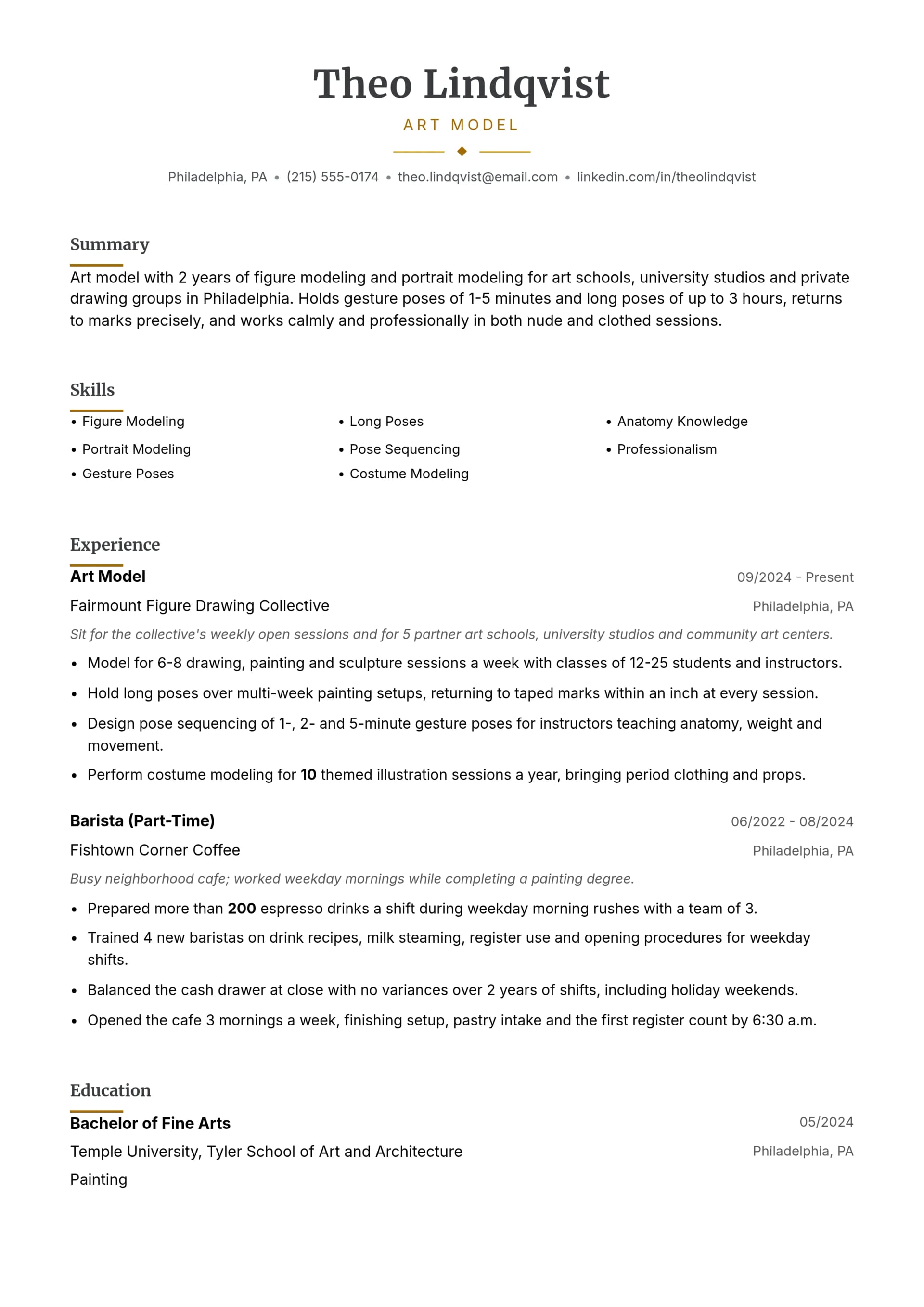 Art Model resume example