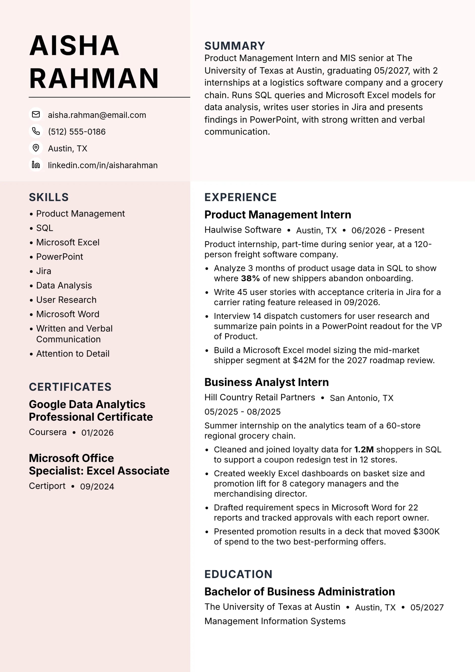 Associate Product Manager resume example