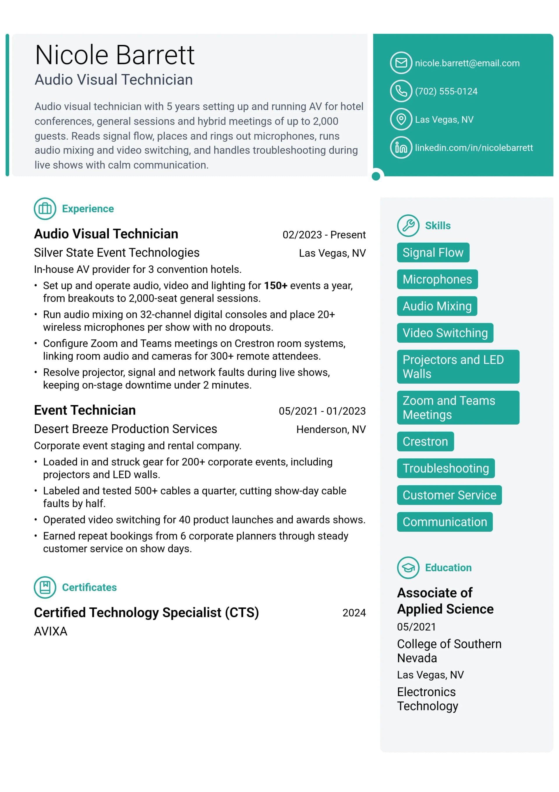 Audio Visual Technician resume example