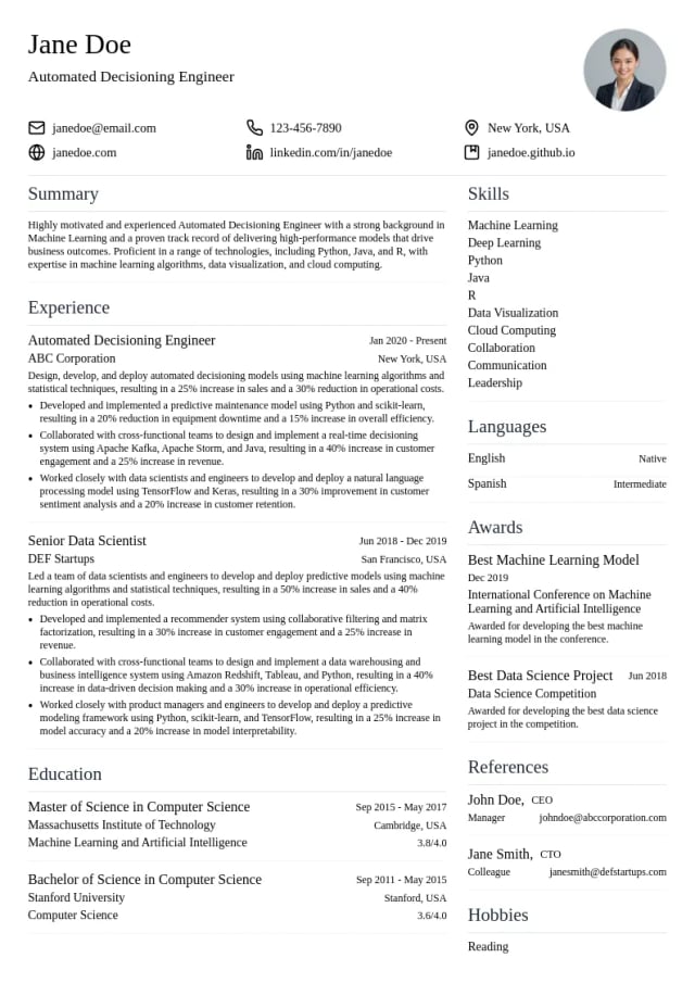 Automated Decisioning Engineer resume example