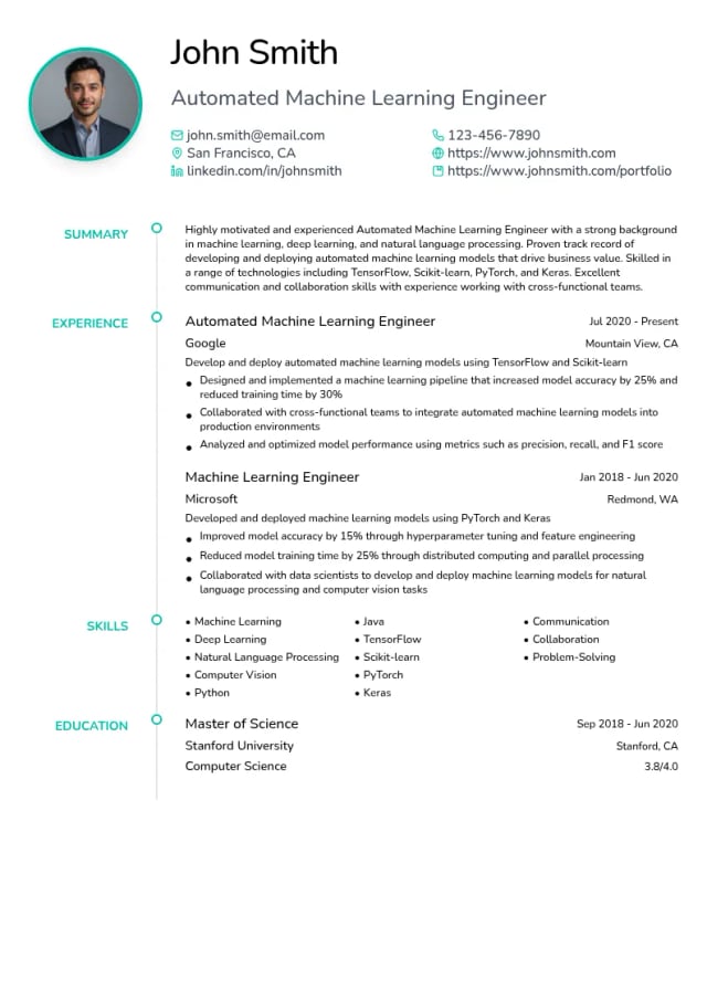 Automated Machine Learning Engineer resume example