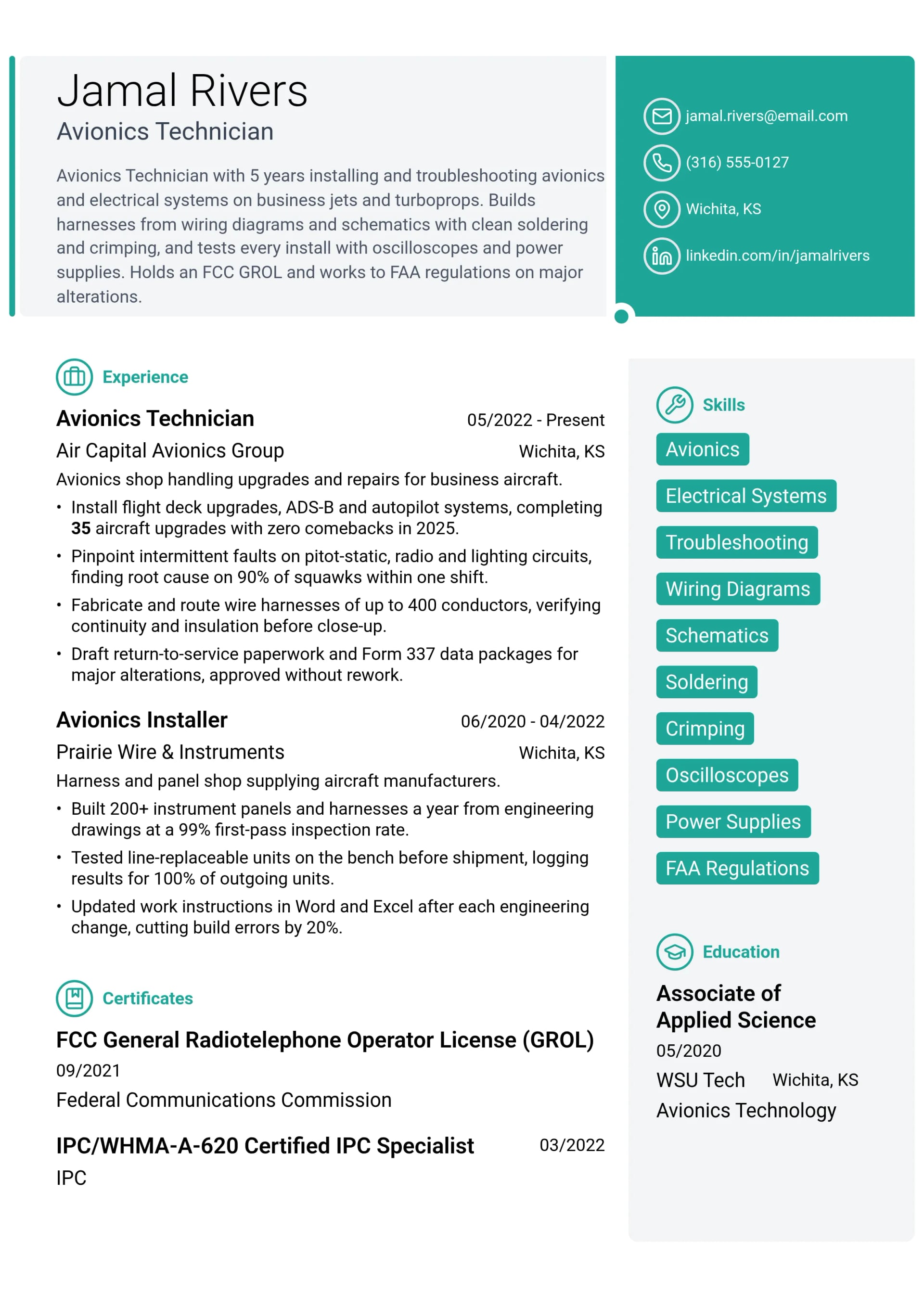 Avionics Technician resume example