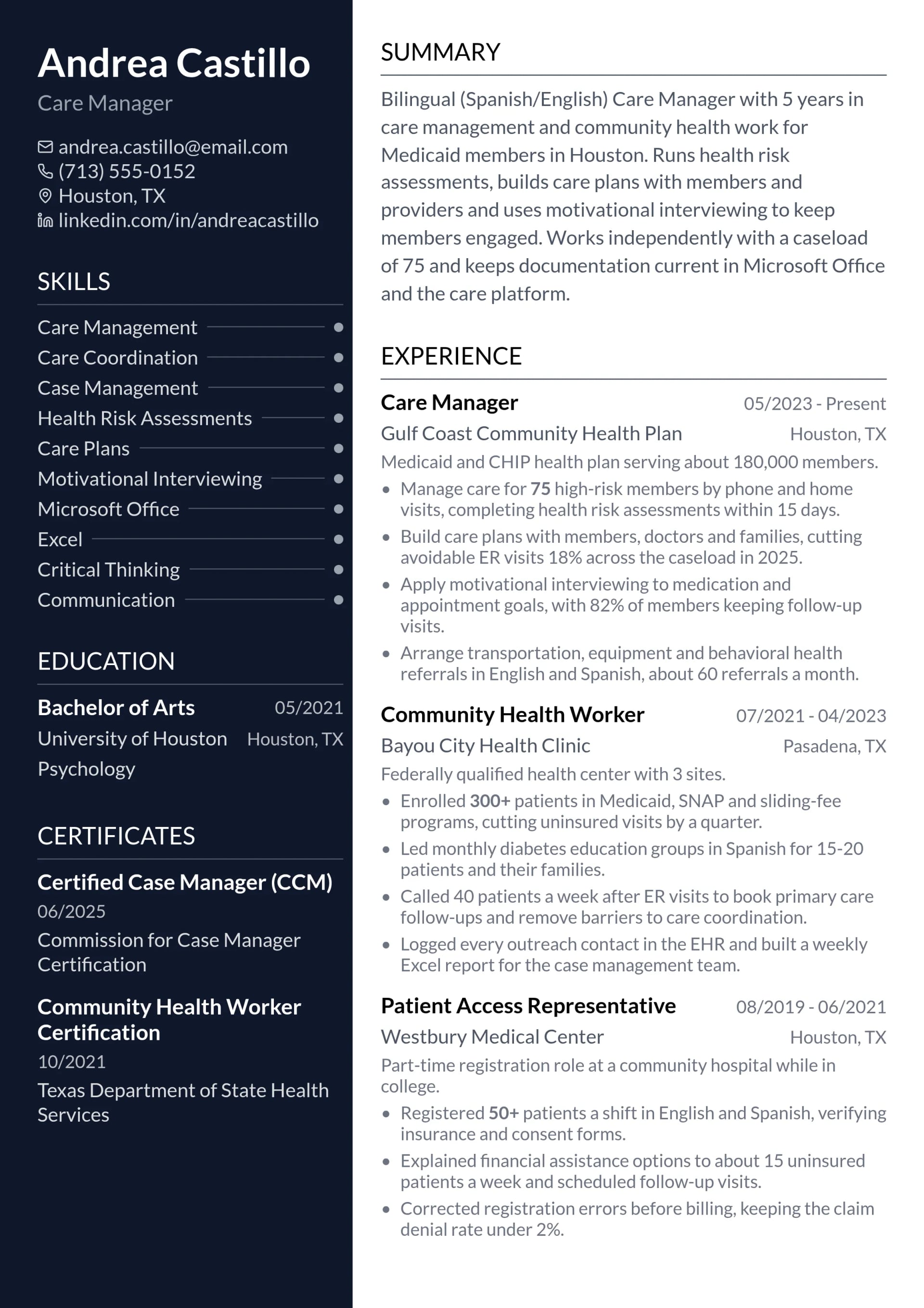 Care Manager resume example