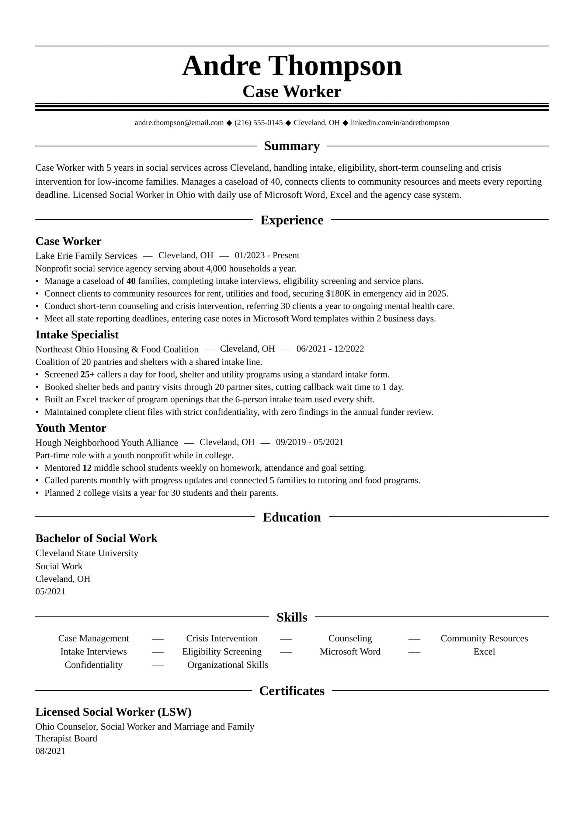 Case Aide resume example