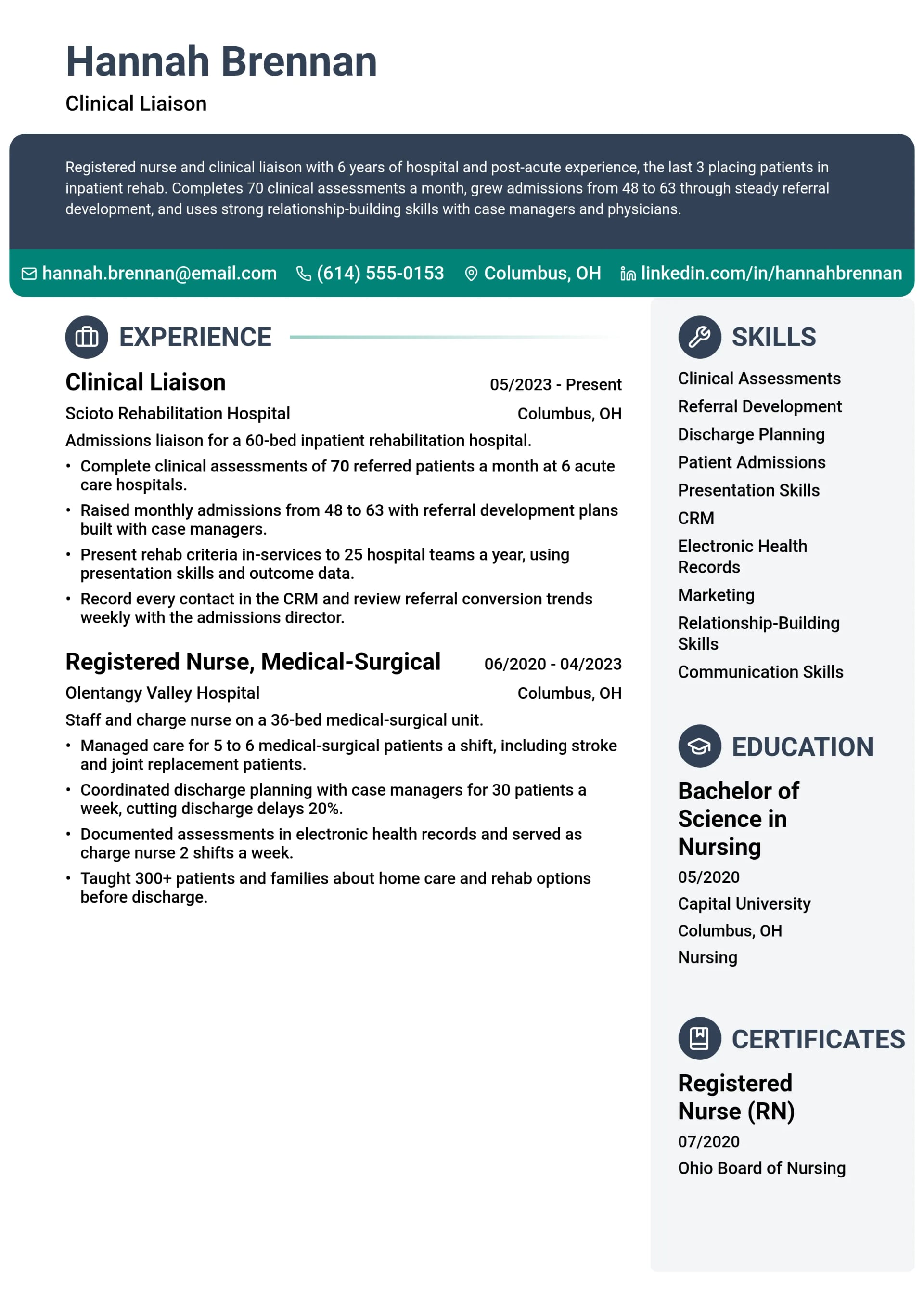 Clinical Liaison resume example