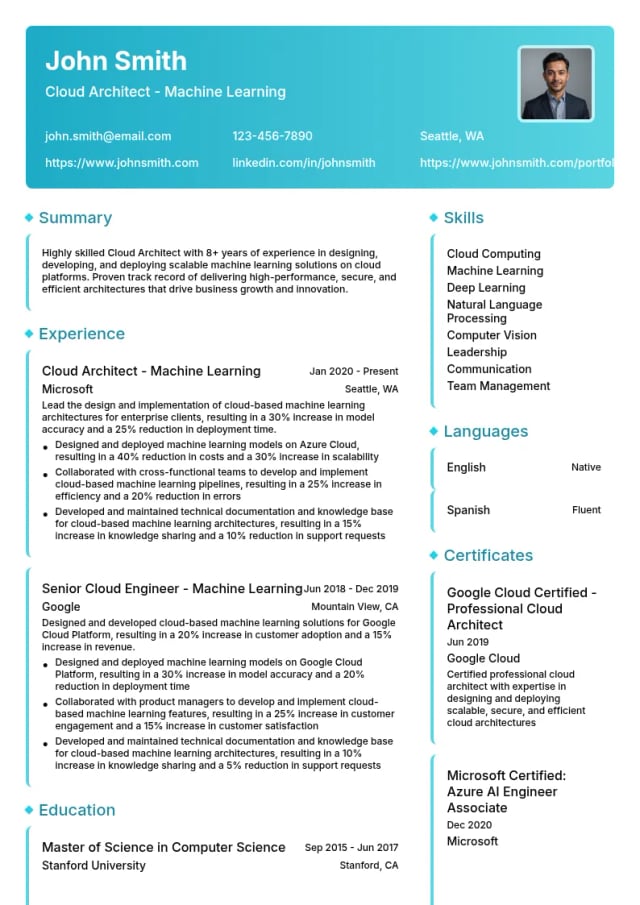 Cloud Architect - Machine Learning resume example
