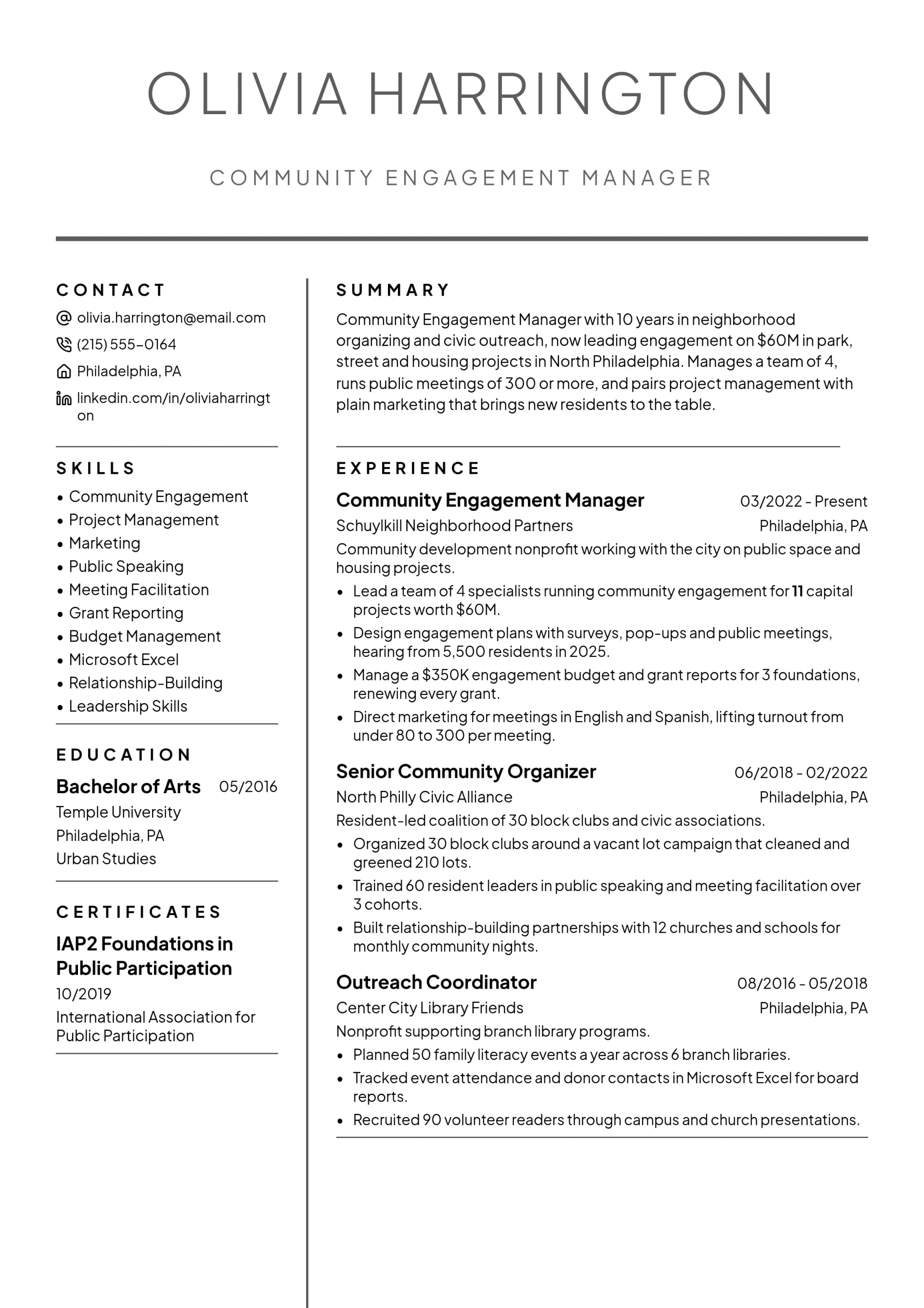 Community Engagement Manager resume example