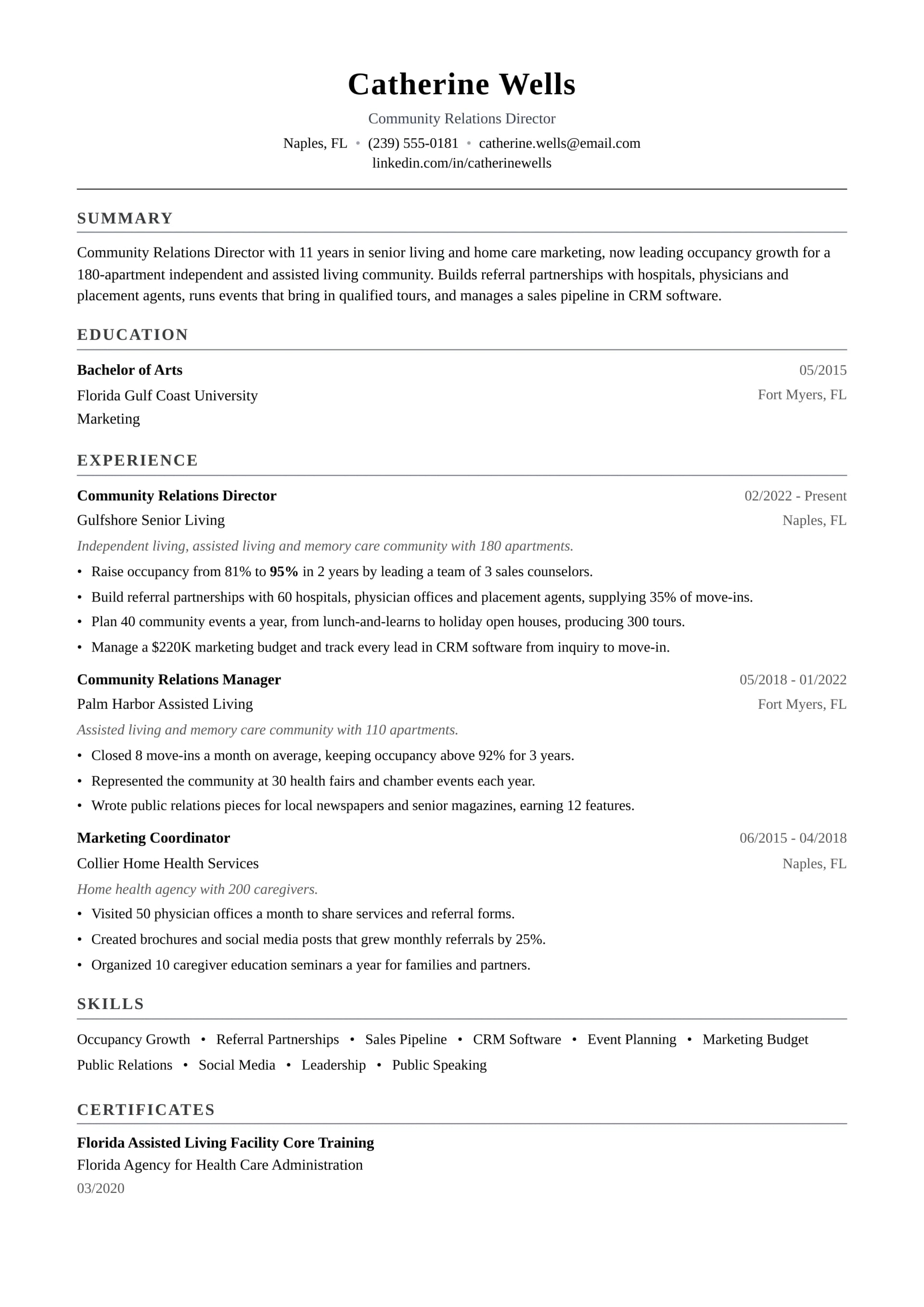 Community Relations Director resume example
