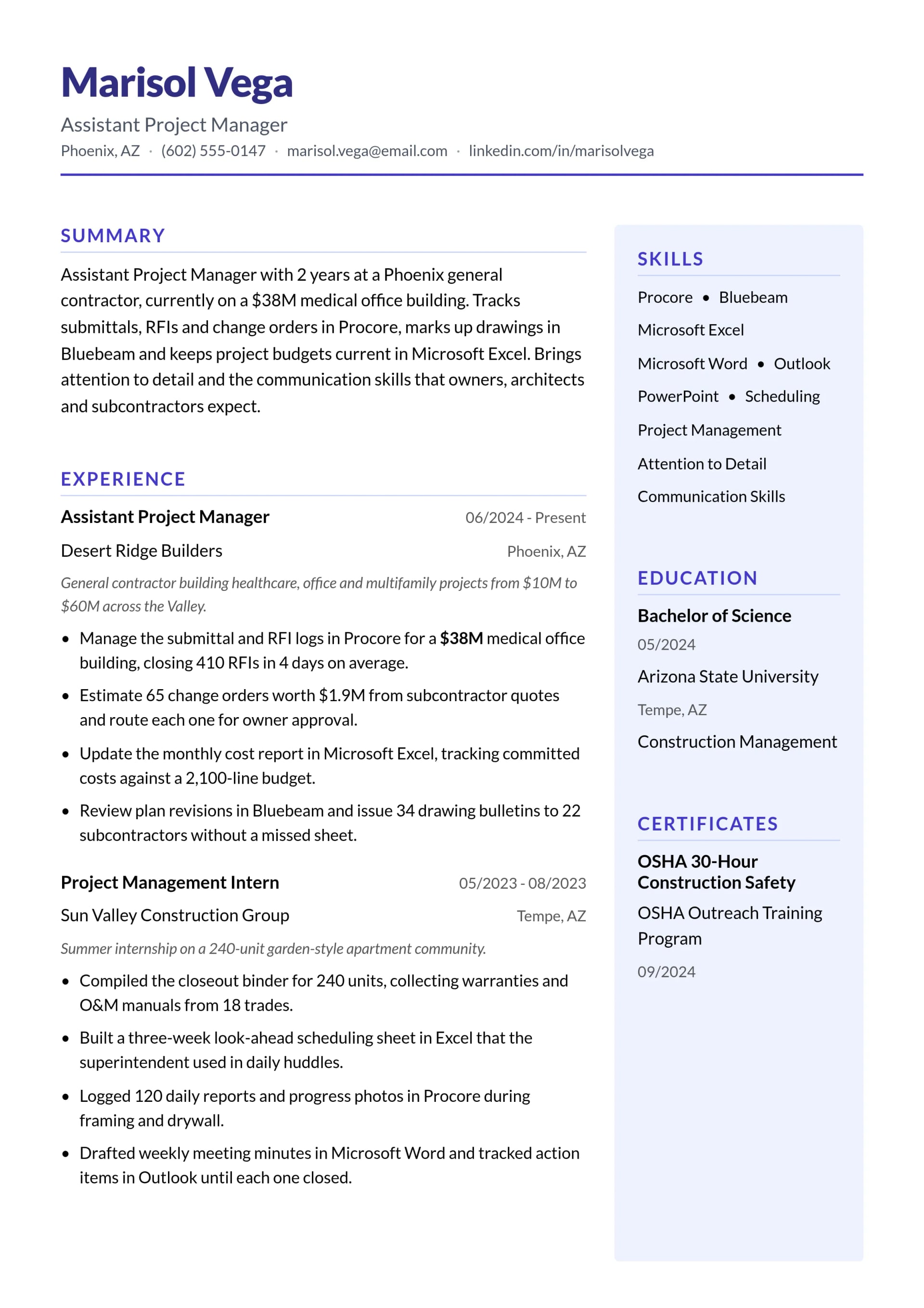 Assistant Project Manager resume example