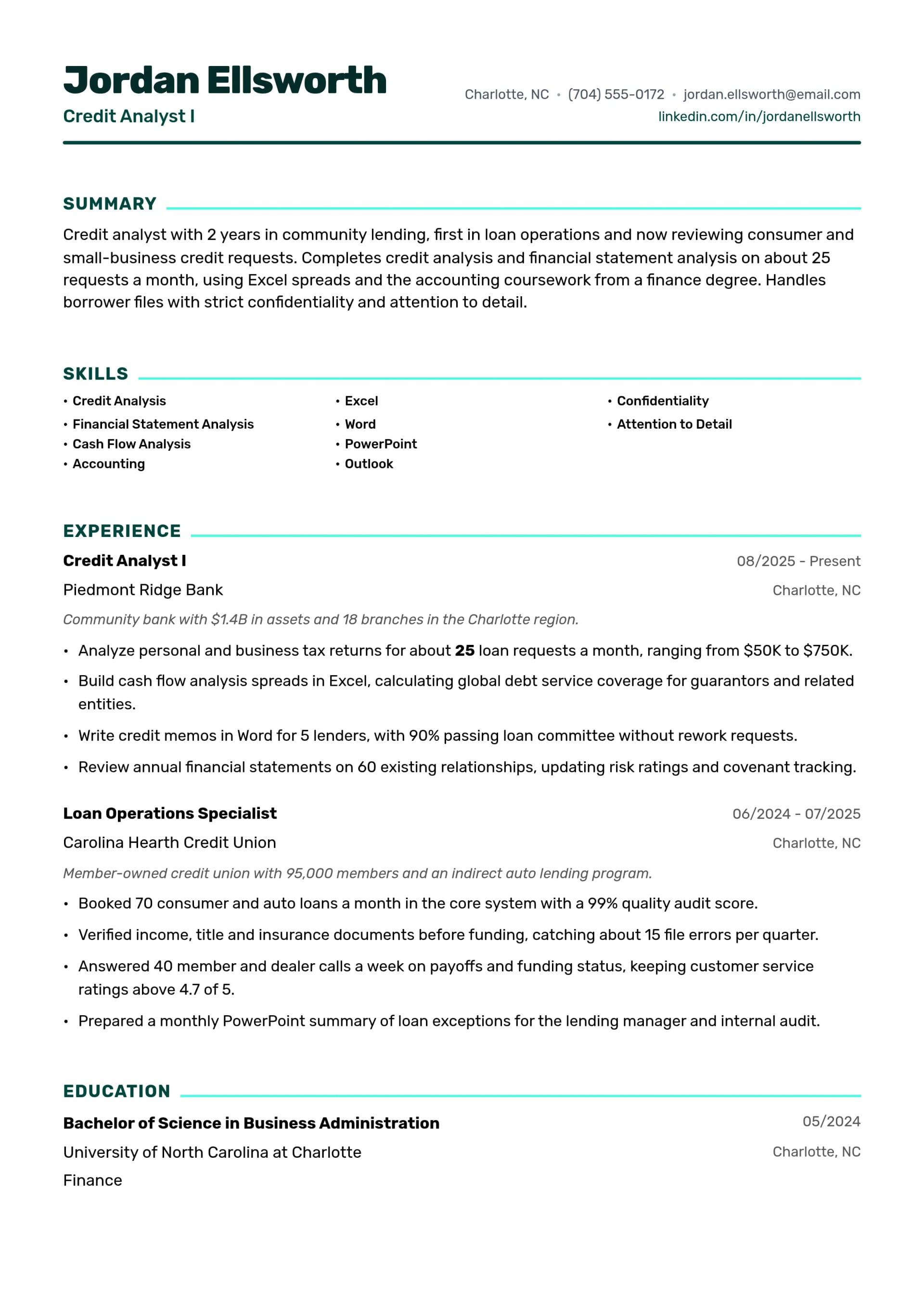 Credit Analyst I resume example
