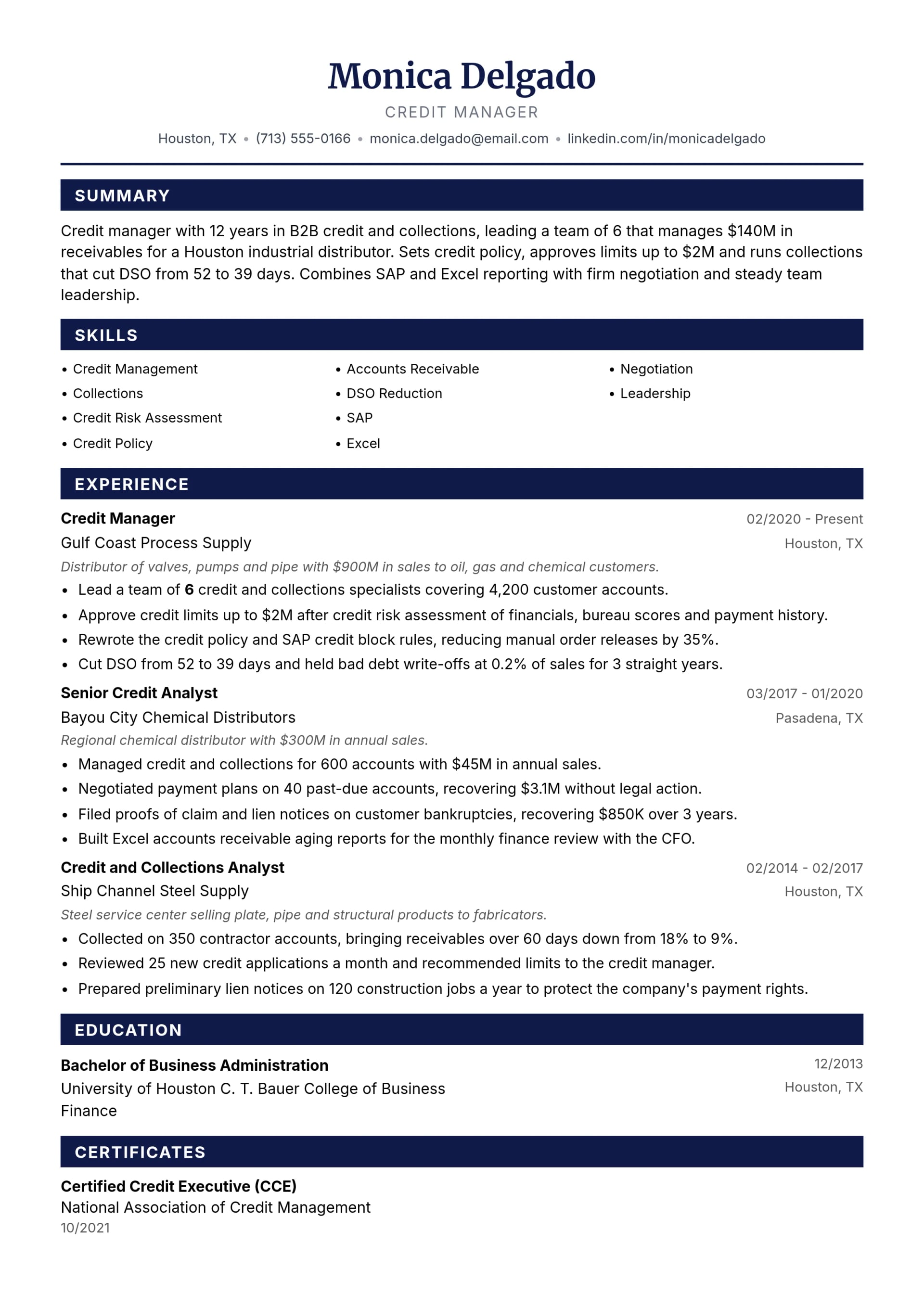 Credit Manager resume example