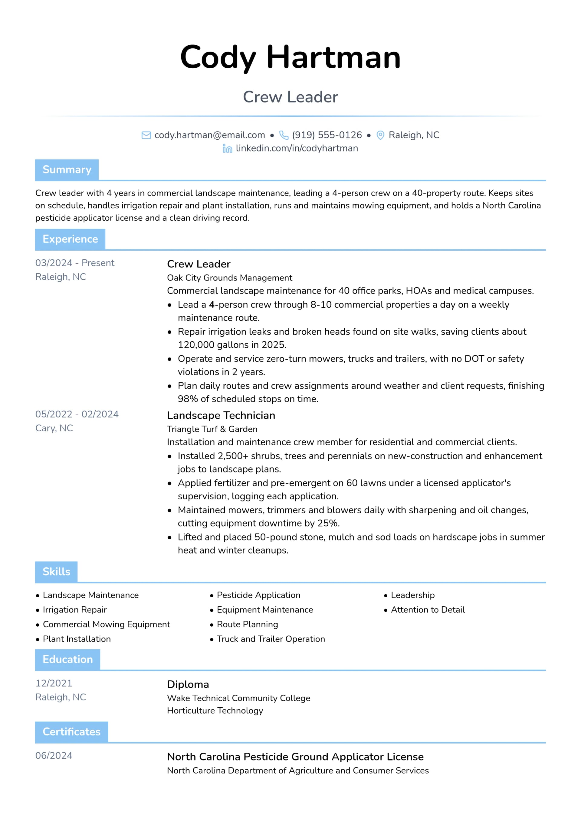 Crew Leader resume example