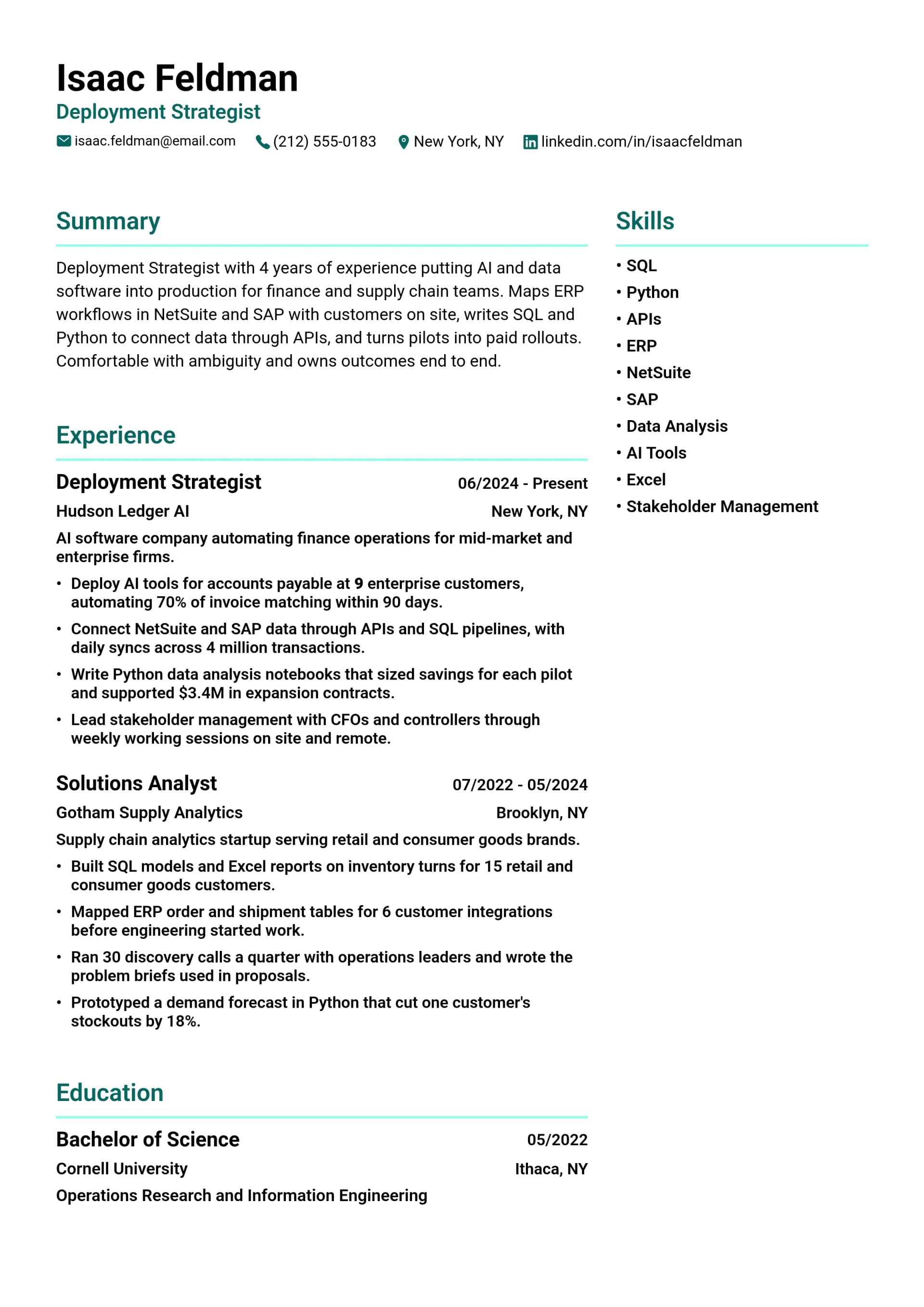 Deployment Strategist resume example