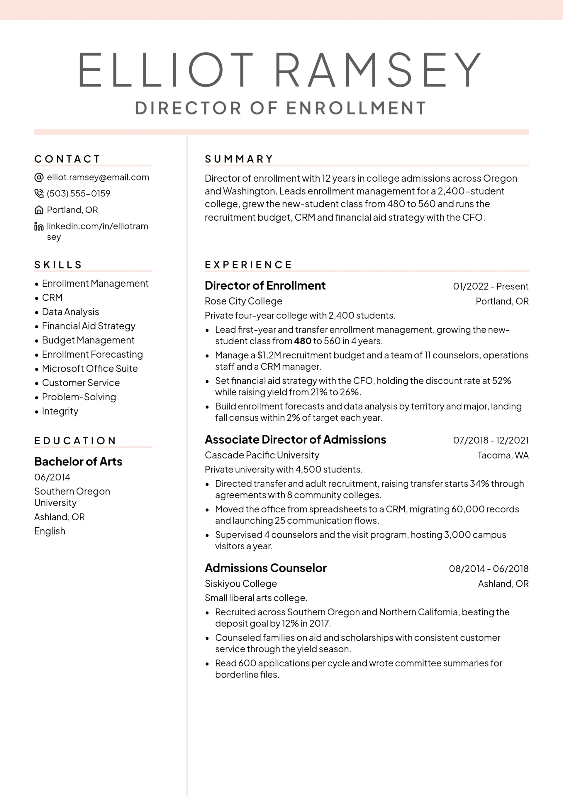 Director of Enrollment resume example