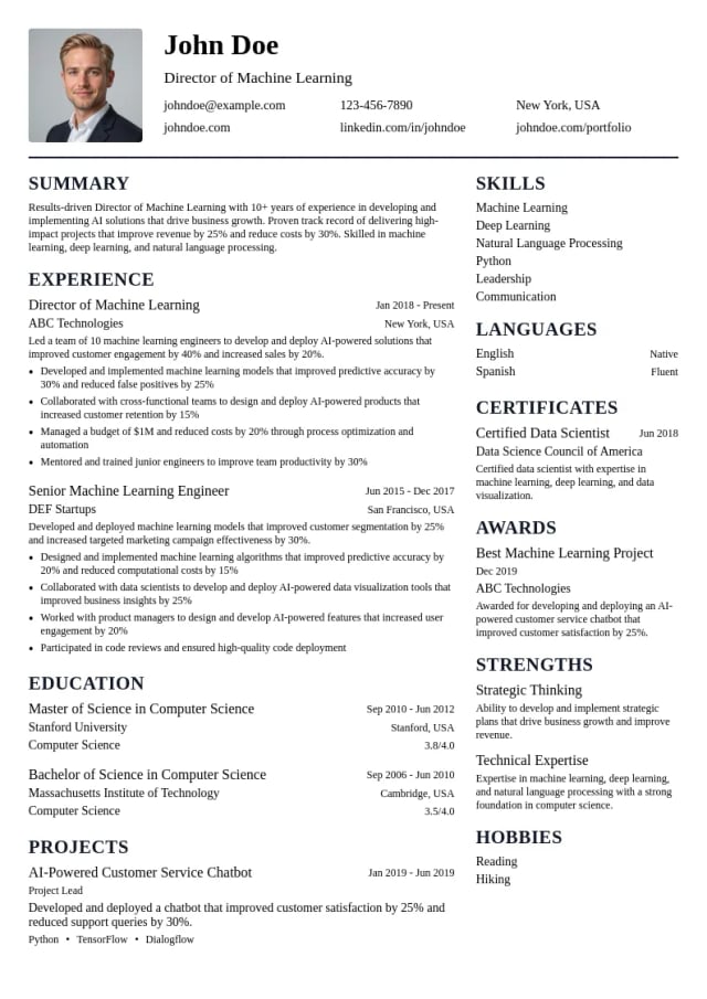 Director of Machine Learning resume example