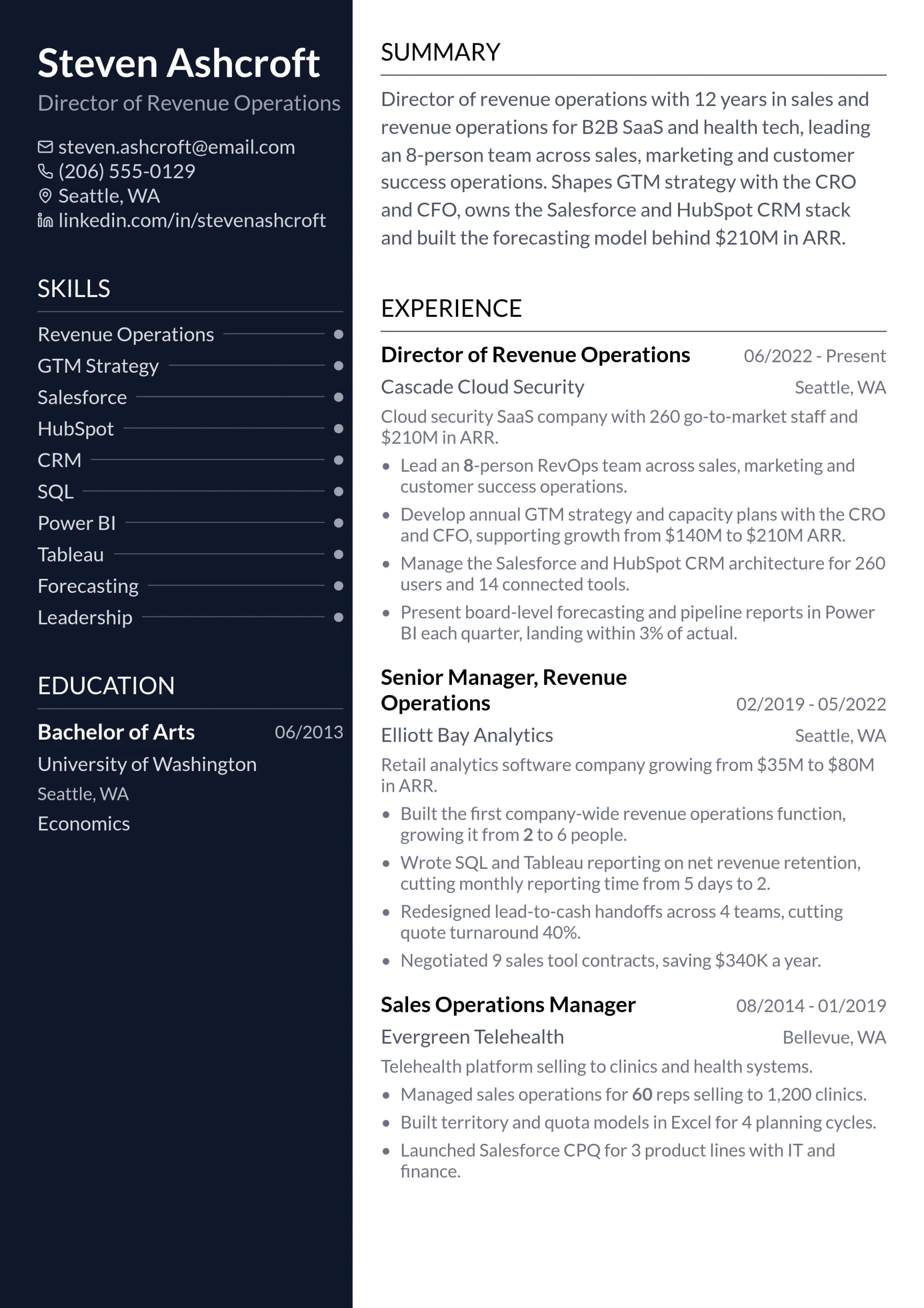 Director of Revenue Operations resume example