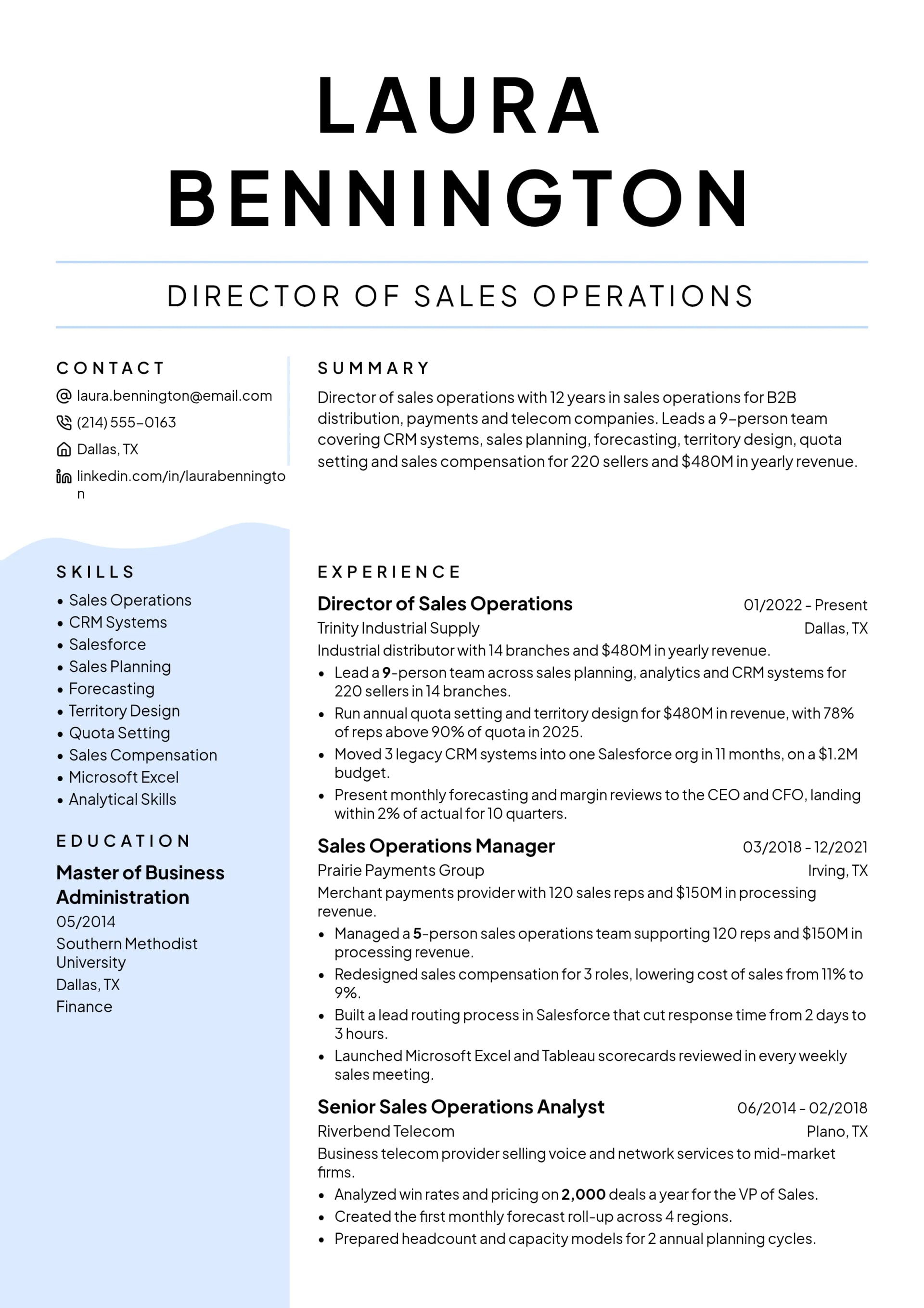 Director of Sales Operations resume example