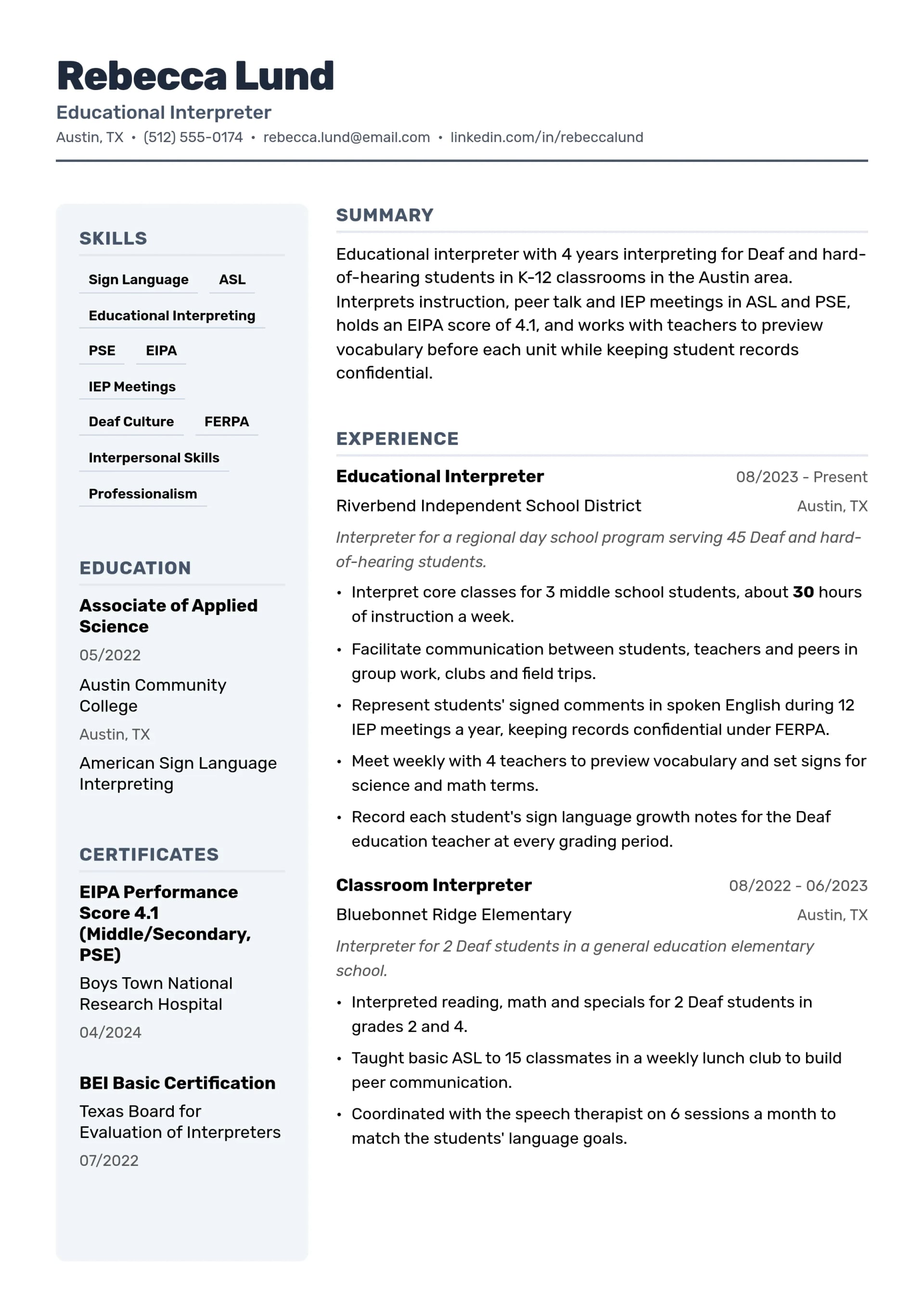 Educational Interpreter resume example