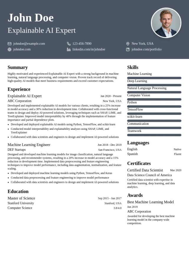 Explainable AI Expert resume example