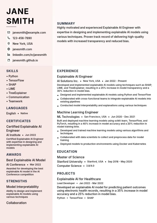 Explainable AI (XAI) Engineer resume example