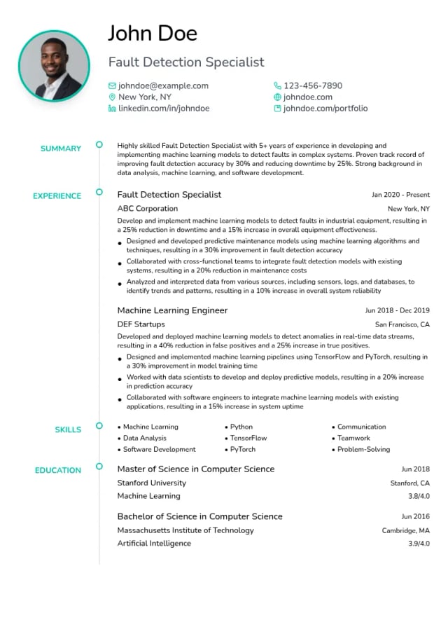 Fault Detection Specialist resume example