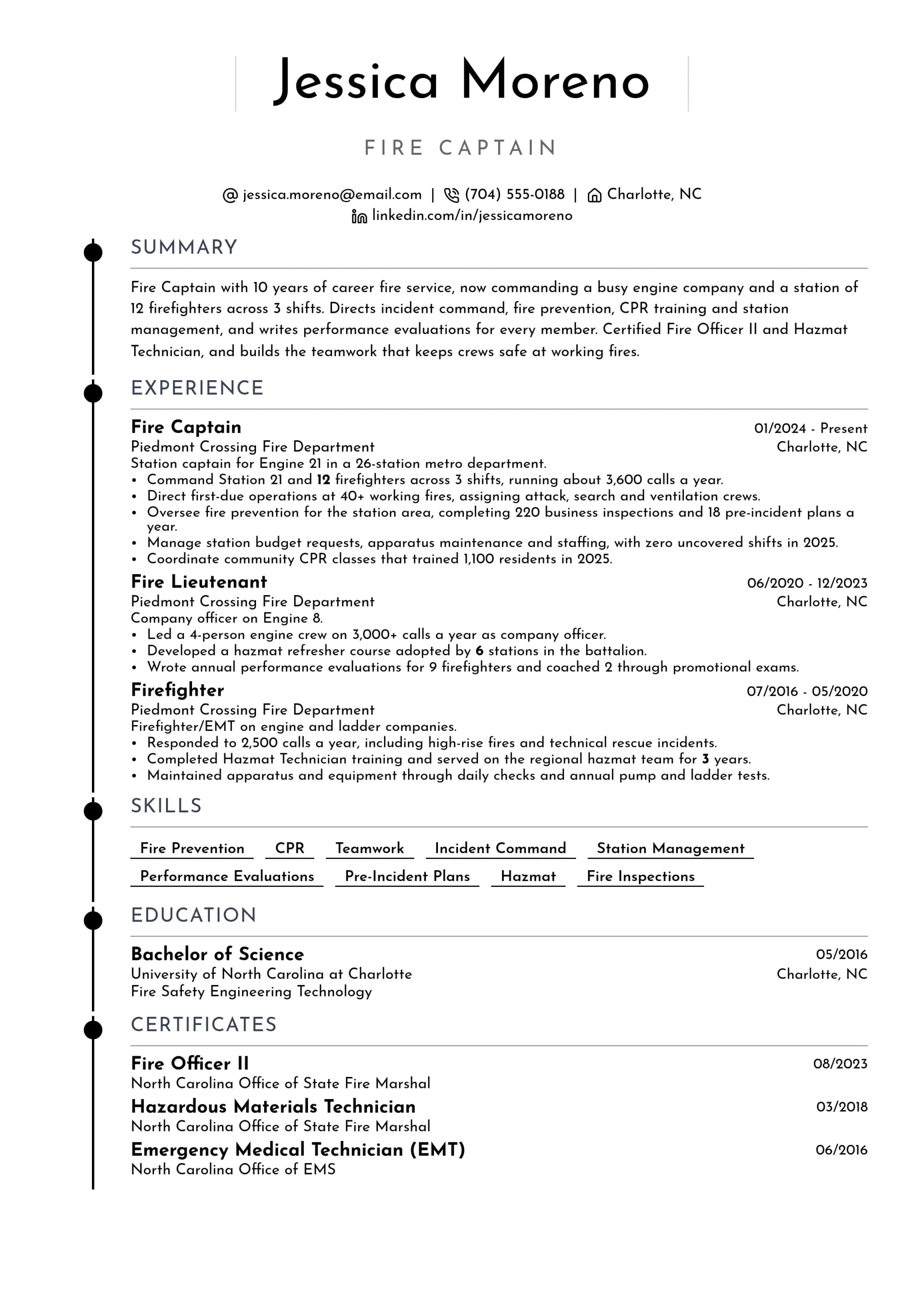 Fire Captain resume example