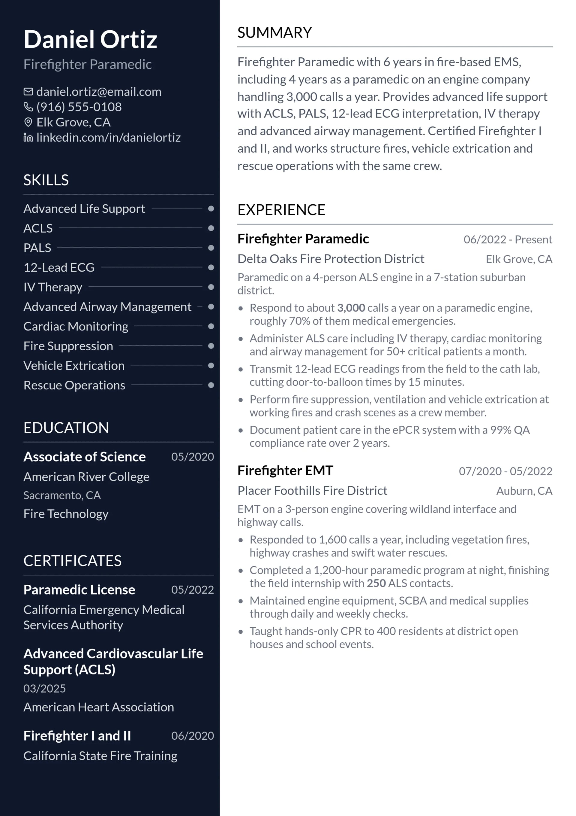 Firefighter Paramedic resume example