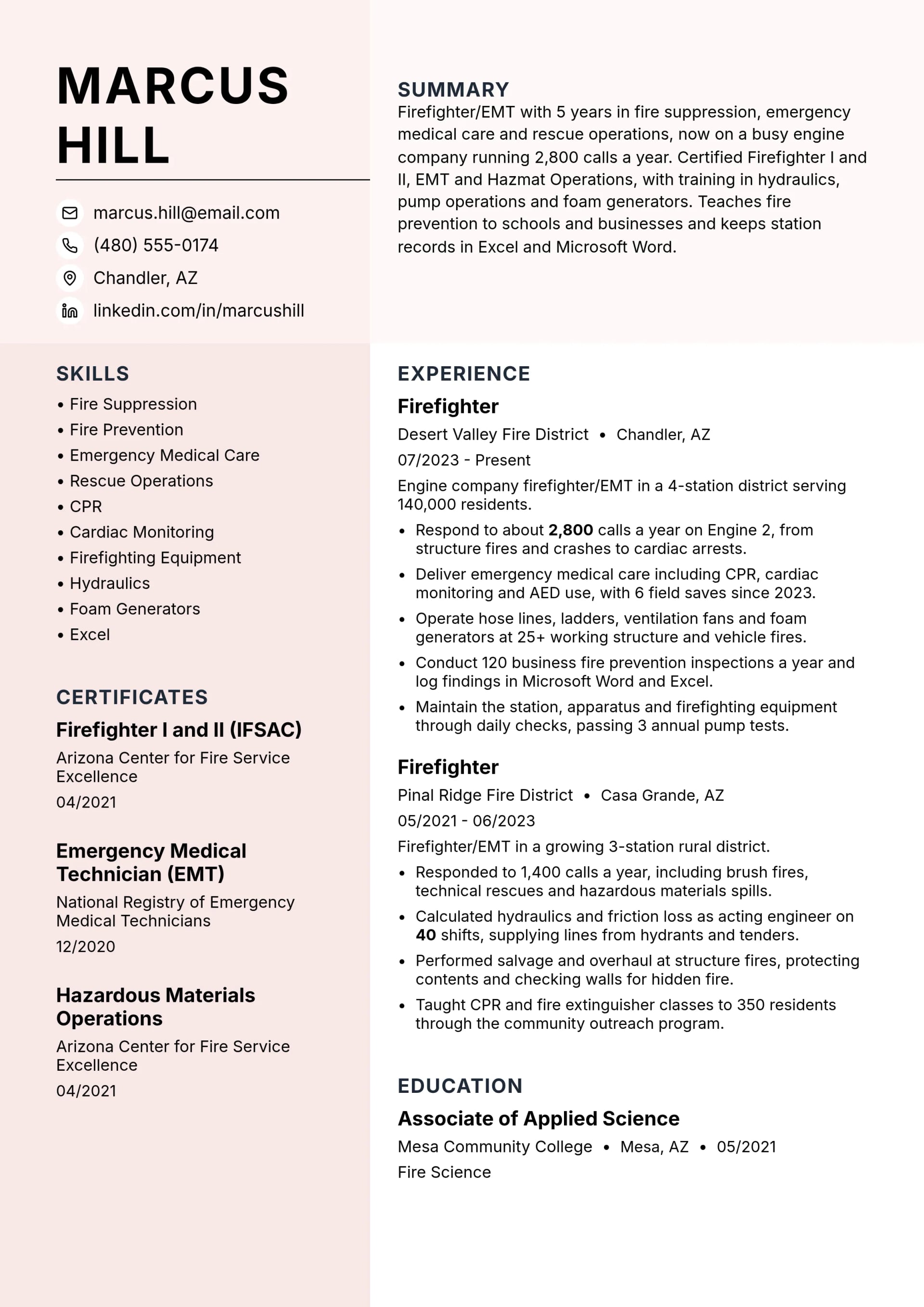 Firefighter resume example