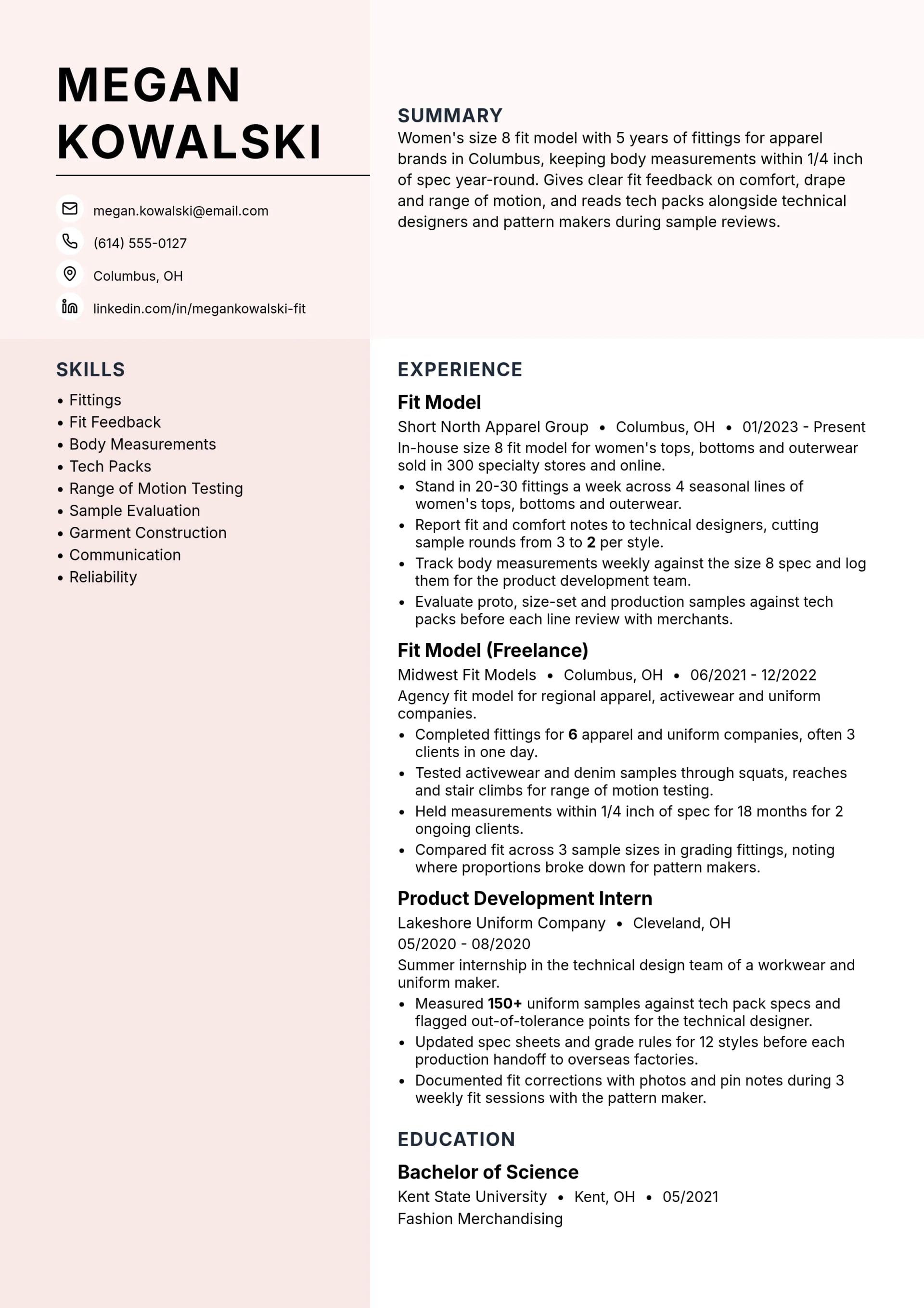 Fit Model resume example