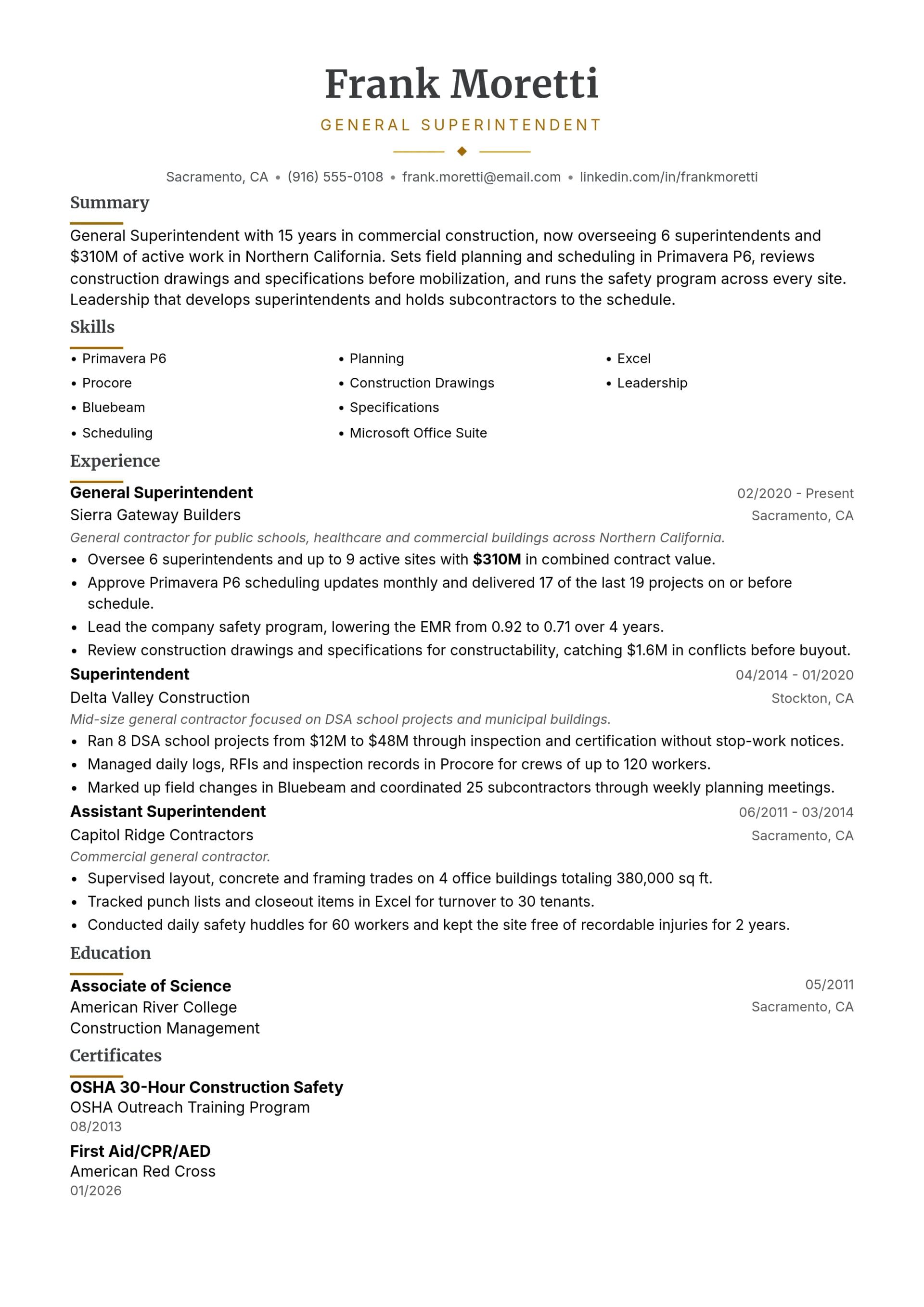 General Superintendent resume example
