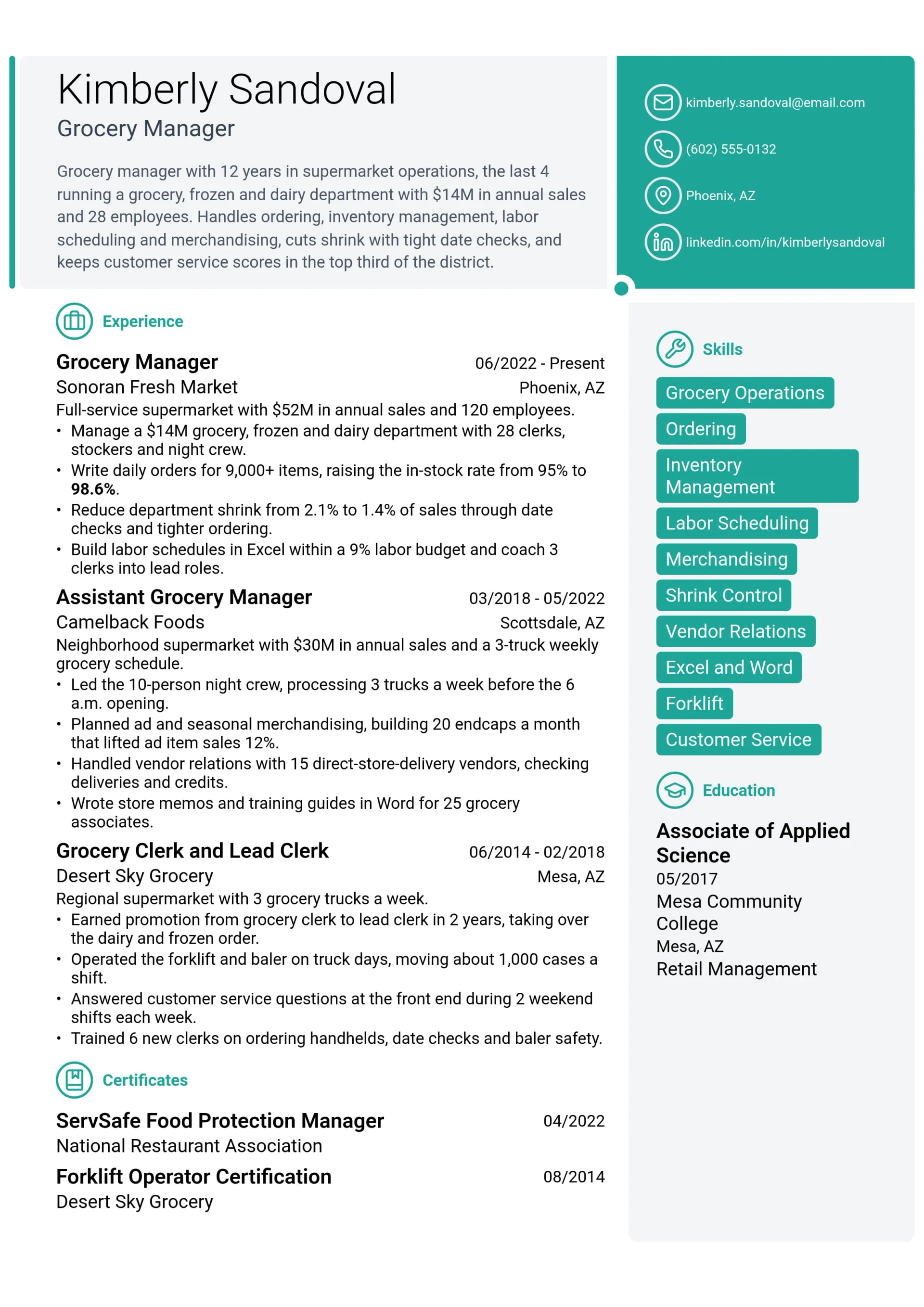 Grocery Manager resume example