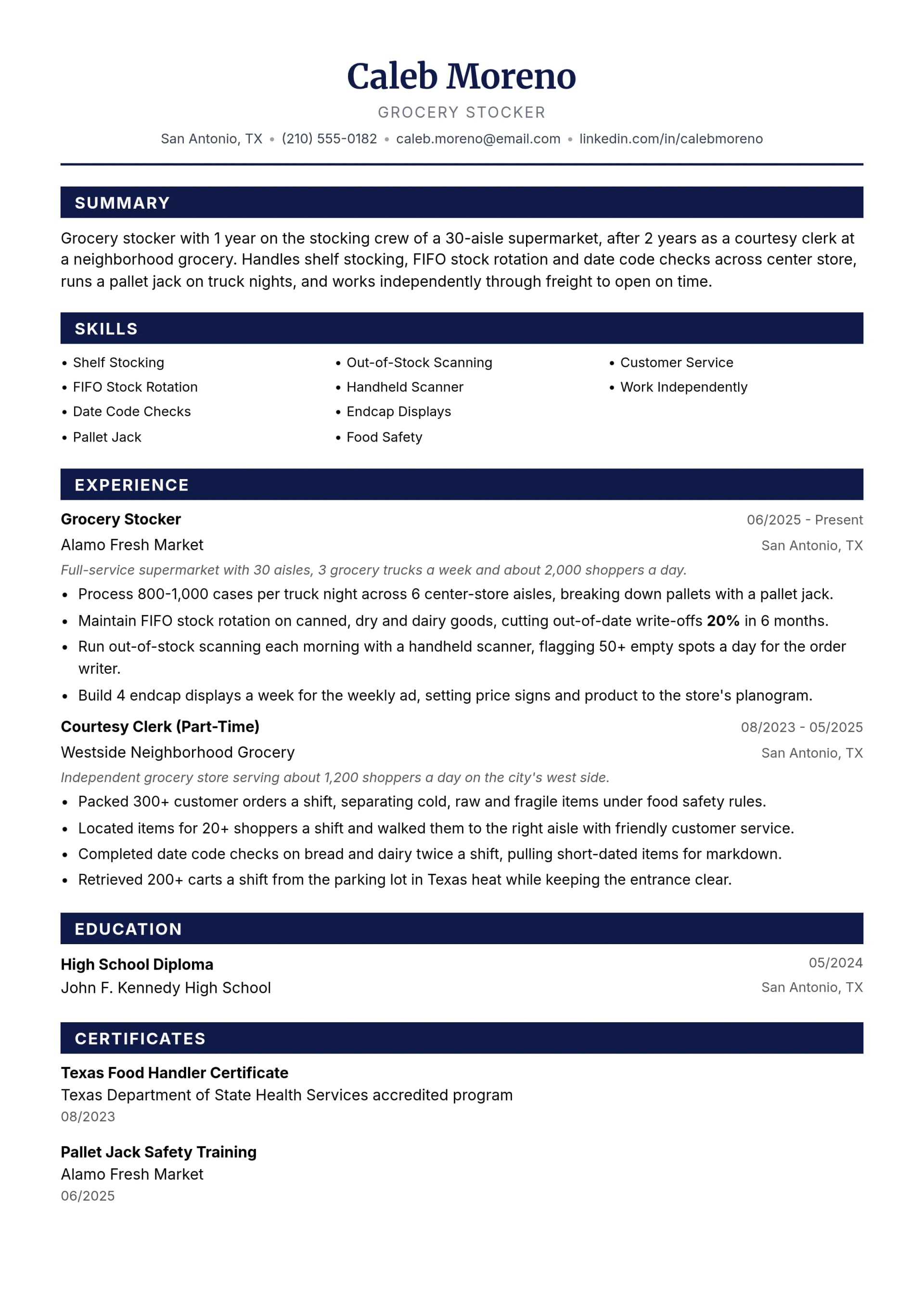 Grocery Stocker resume example