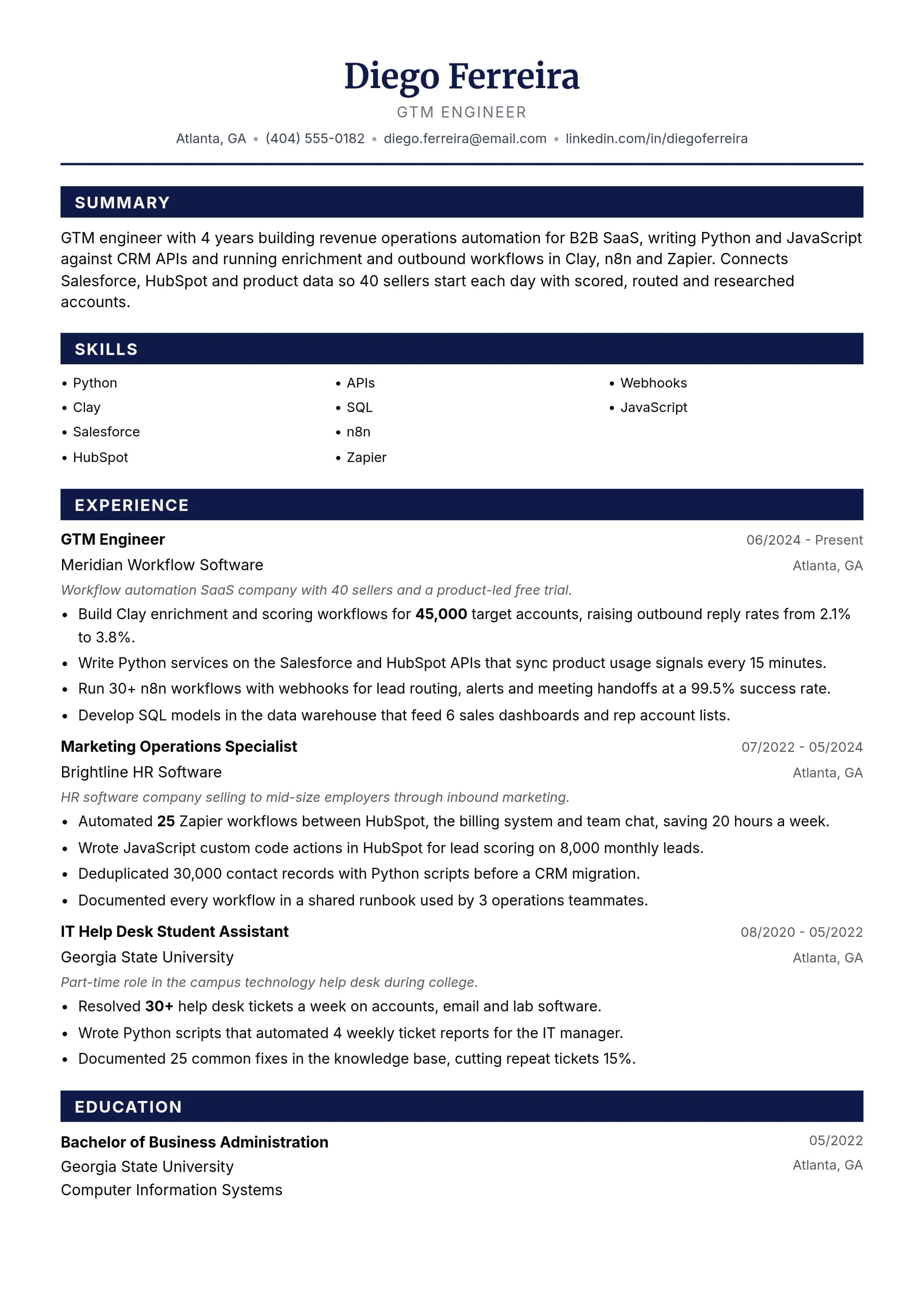 GTM Engineer resume example