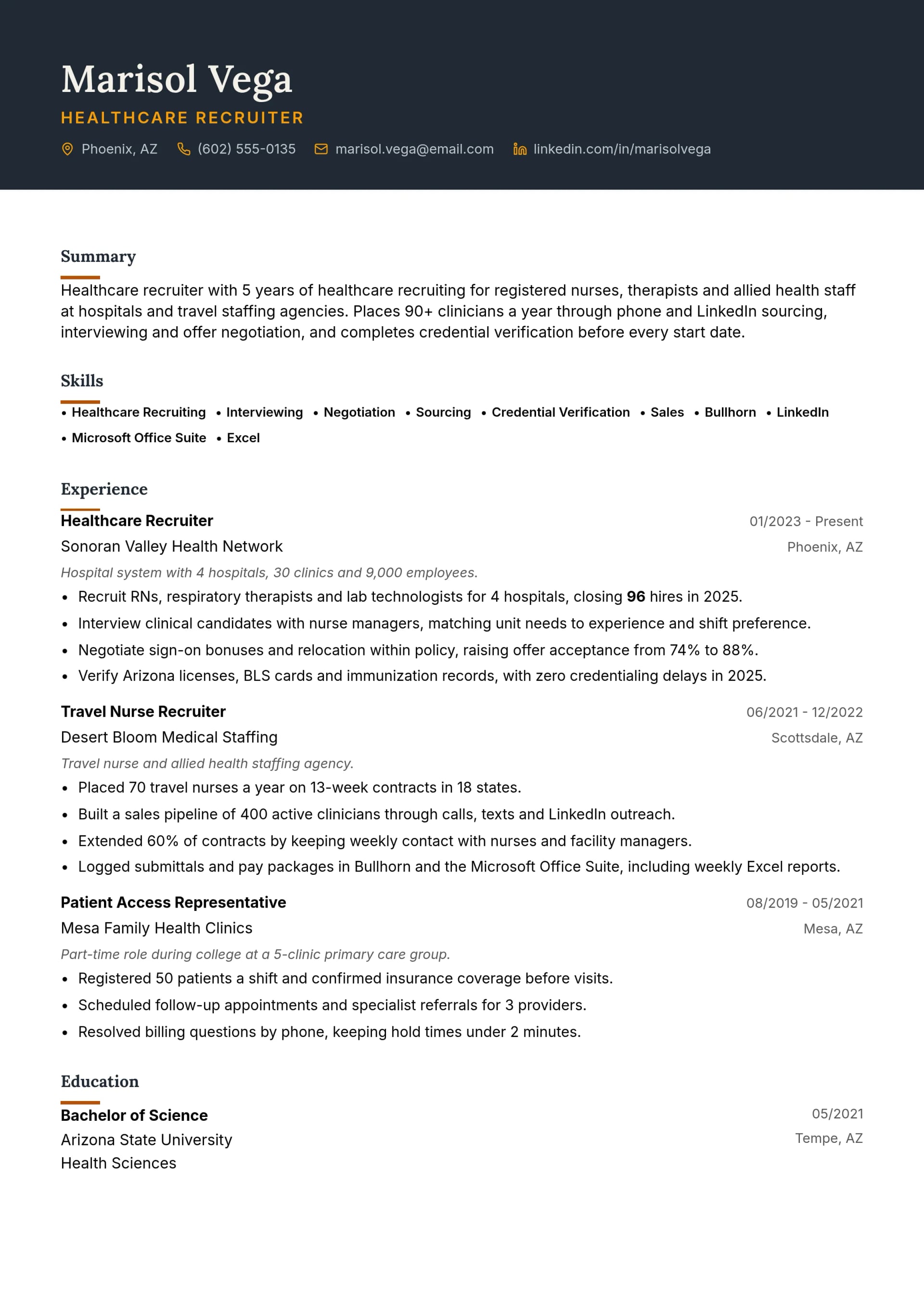 Healthcare Recruiter resume example